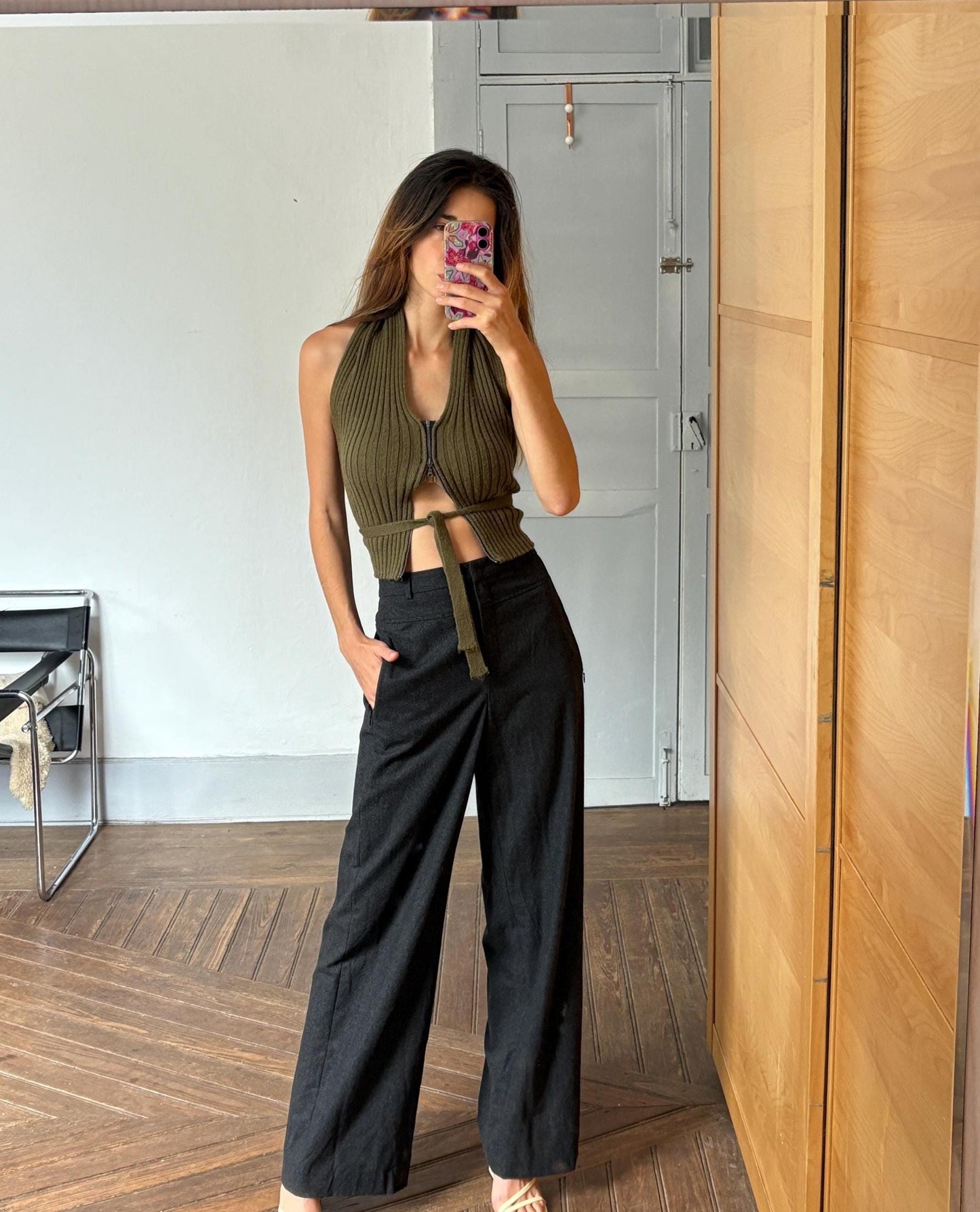 Vintage rene lezard luxury trousers, unworn with tags, wool wide leg pants high rise tailored office wear,