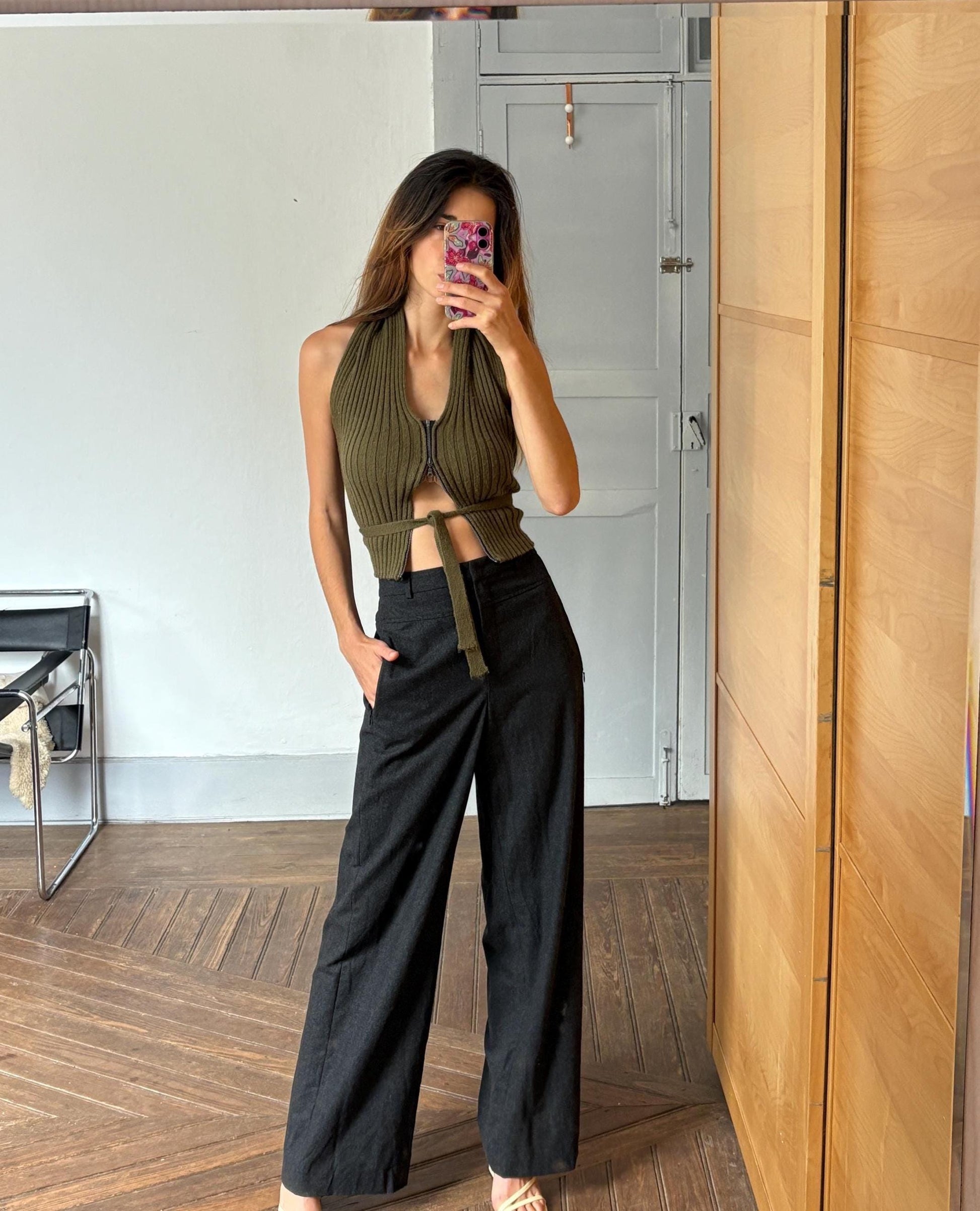 Vintage rene lezard luxury trousers, unworn with tags, wool wide leg pants high rise tailored office wear,