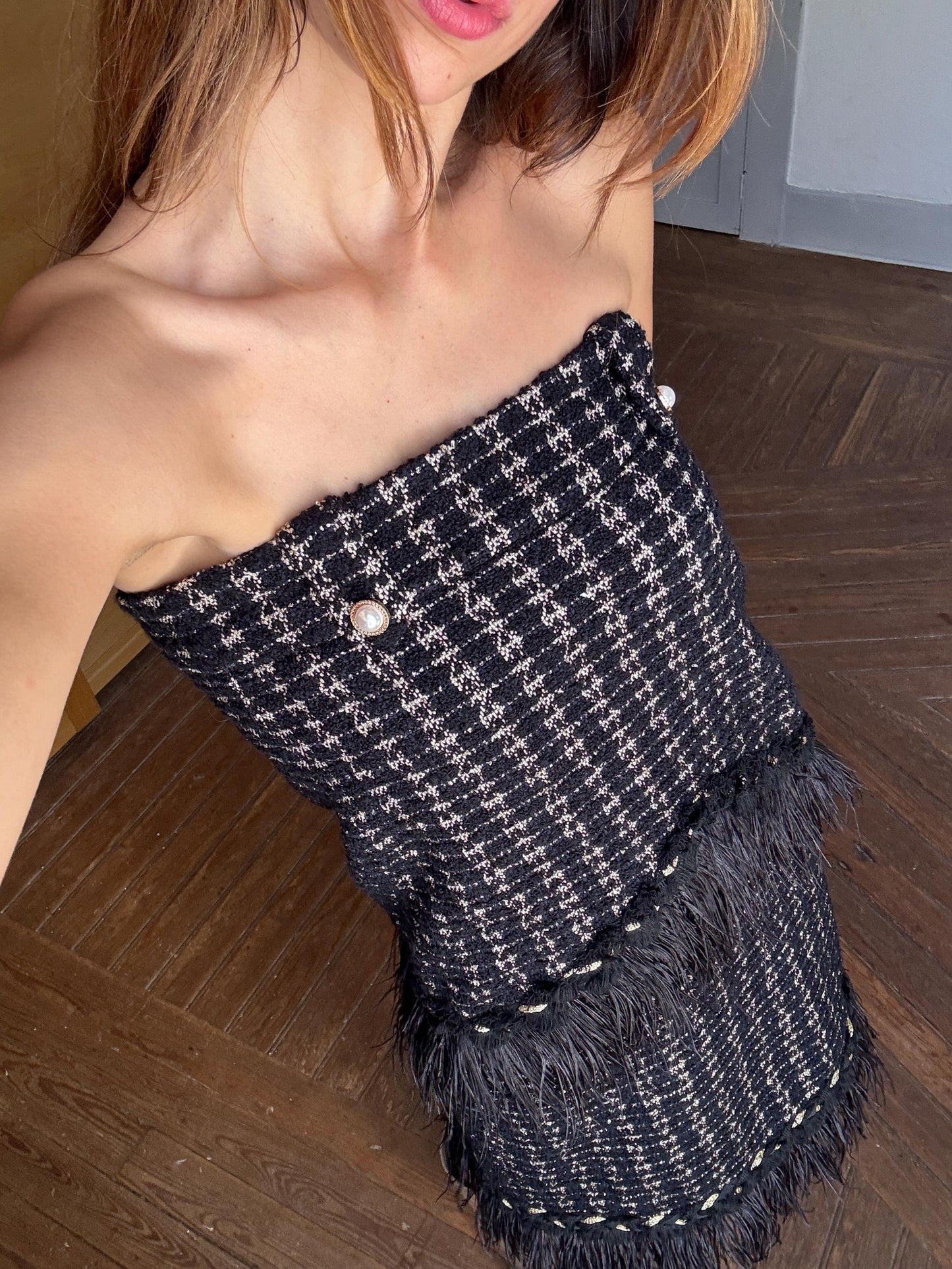 Vintage uterque woman dress with real feathers, wool blend winter dress, french parisian style clothing, luxe midi dress, size s