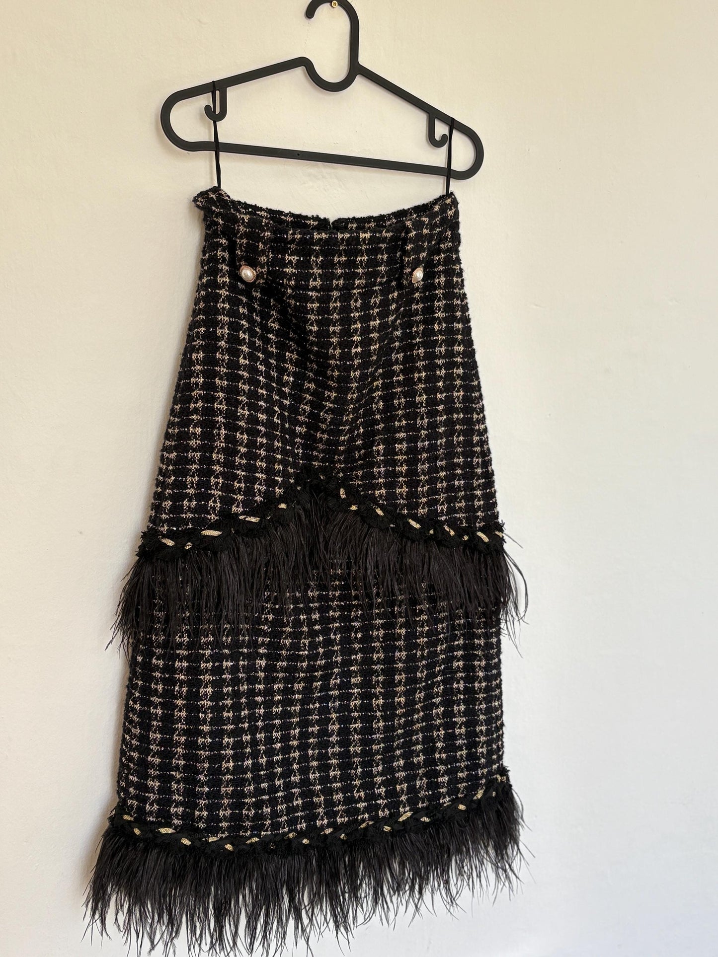 Vintage uterque woman dress with real feathers, wool blend winter dress, french parisian style clothing, luxe midi dress, size s