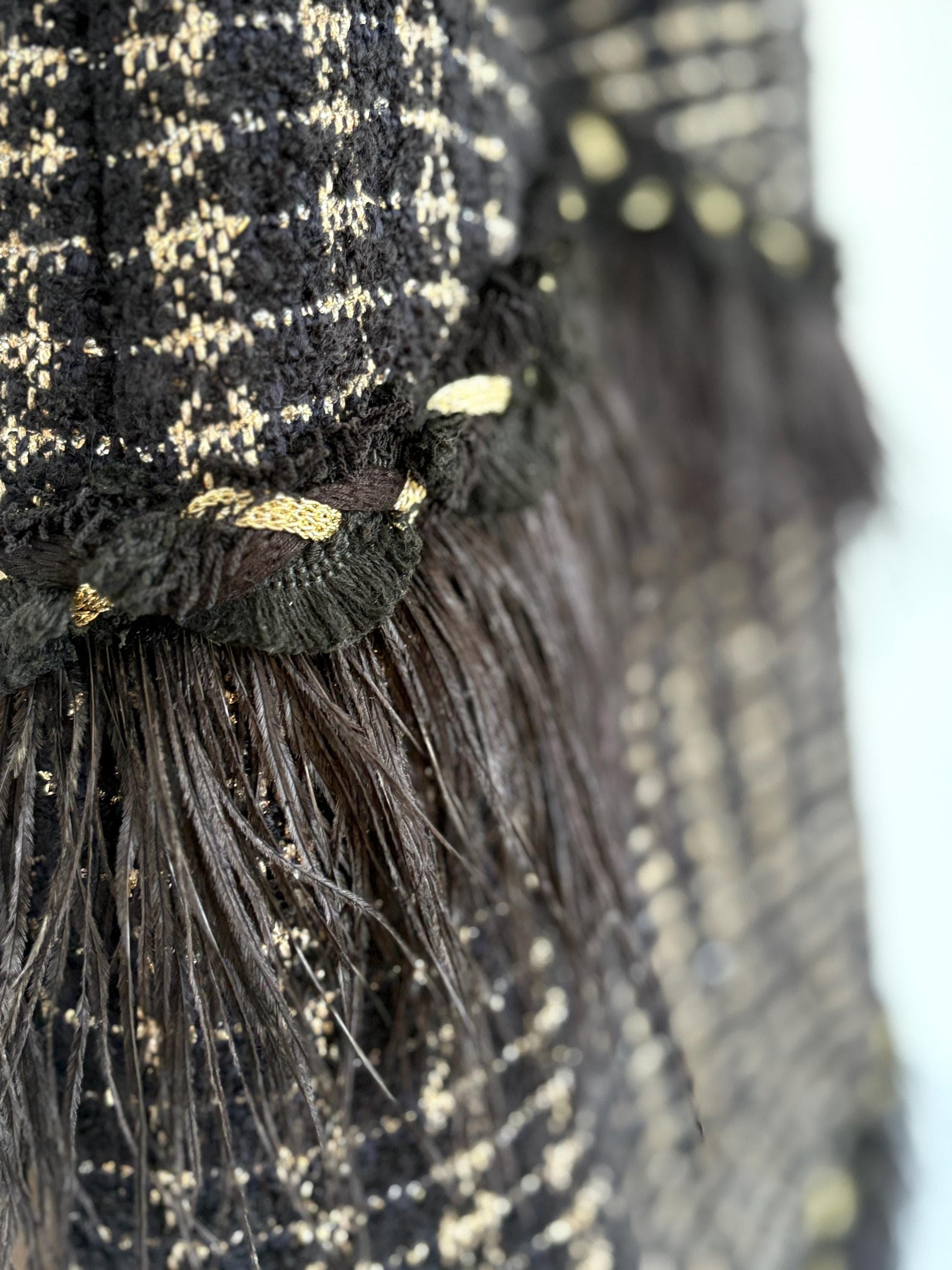 Vintage uterque woman dress with real feathers, wool blend winter dress, french parisian style clothing, luxe midi dress, size s