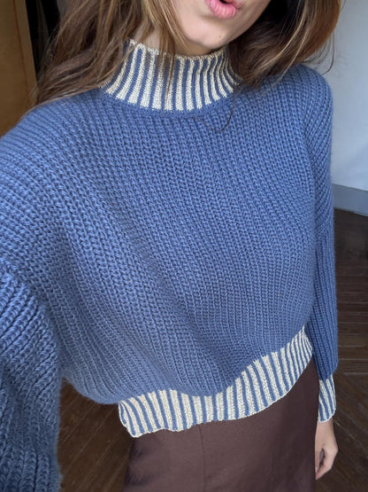 Vintage Blue Glitter Knit Turtleneck Jumper Made in Italy