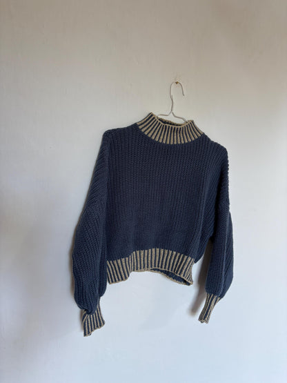 Vintage Blue Glitter Knit Turtleneck Jumper Made in Italy