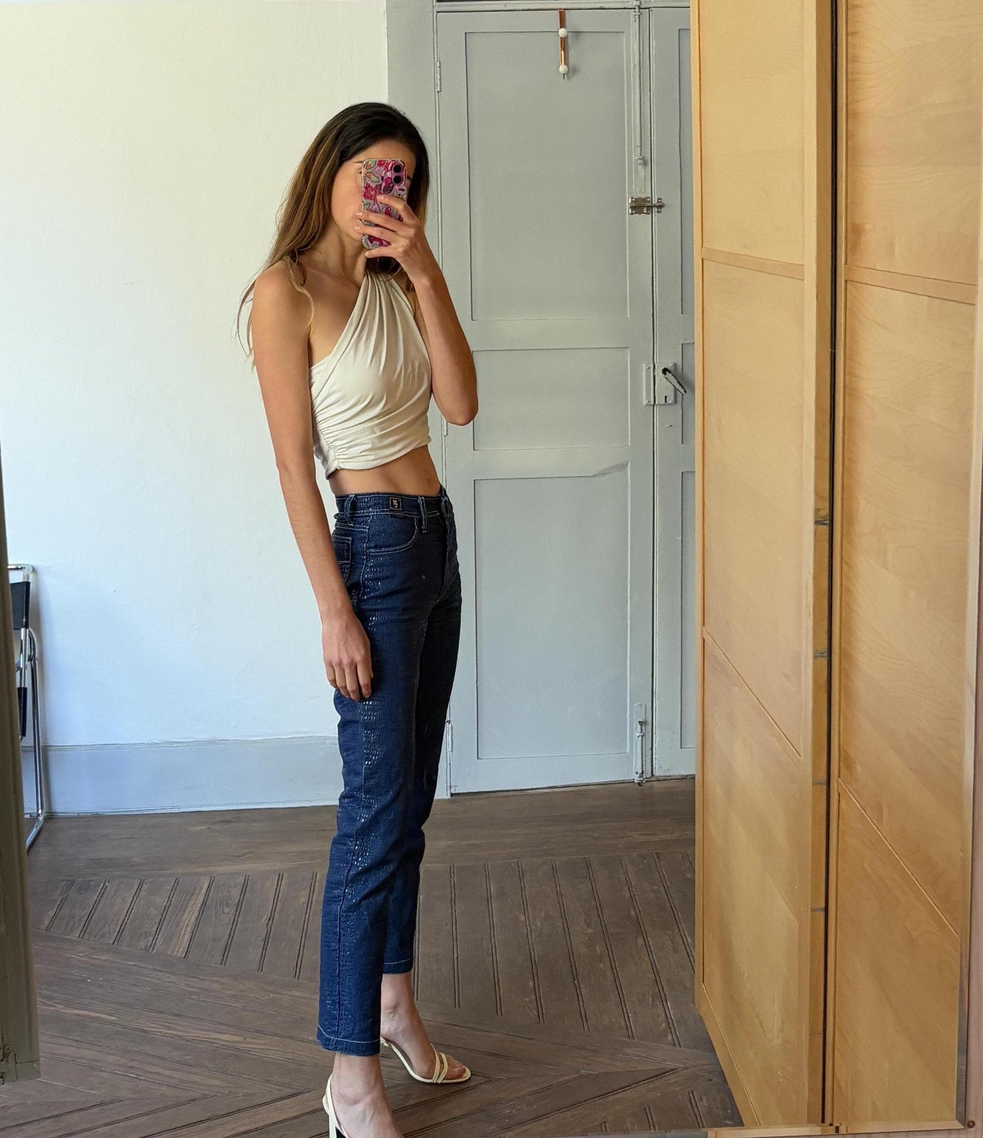 Cappopera Vintage Snake-Print Jeans — fabric close-up