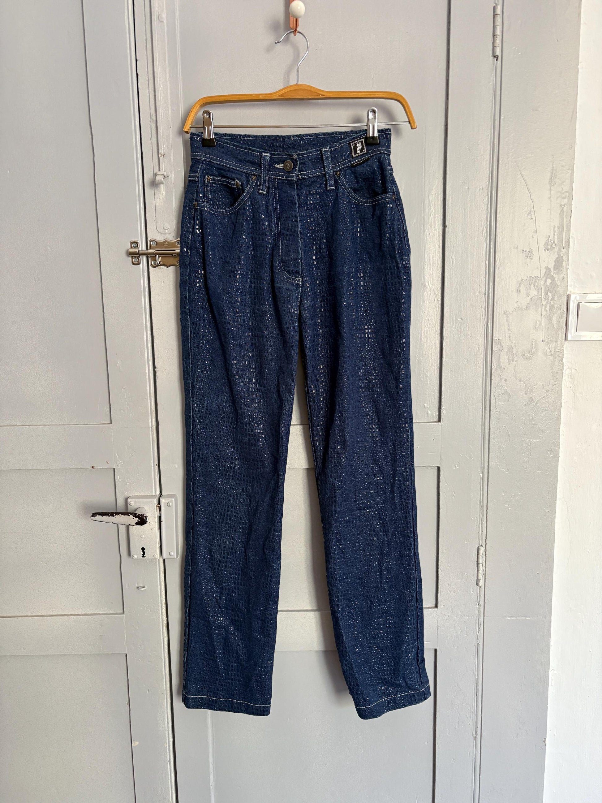 Vintage coppopera luxury textured jeans, snake leather style denim trousers, mid waist skinny jeans