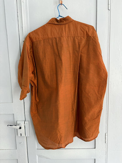 Vintage rust orange men's button up shirt, retro special glossy men oxford blouse