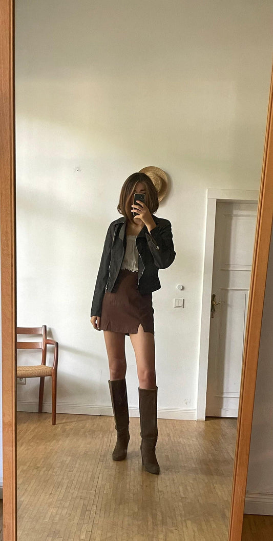 Vintage ESCADA silk biker-style jacket – lightweight black designer jacket with zip detail and tiger-print lining, size S