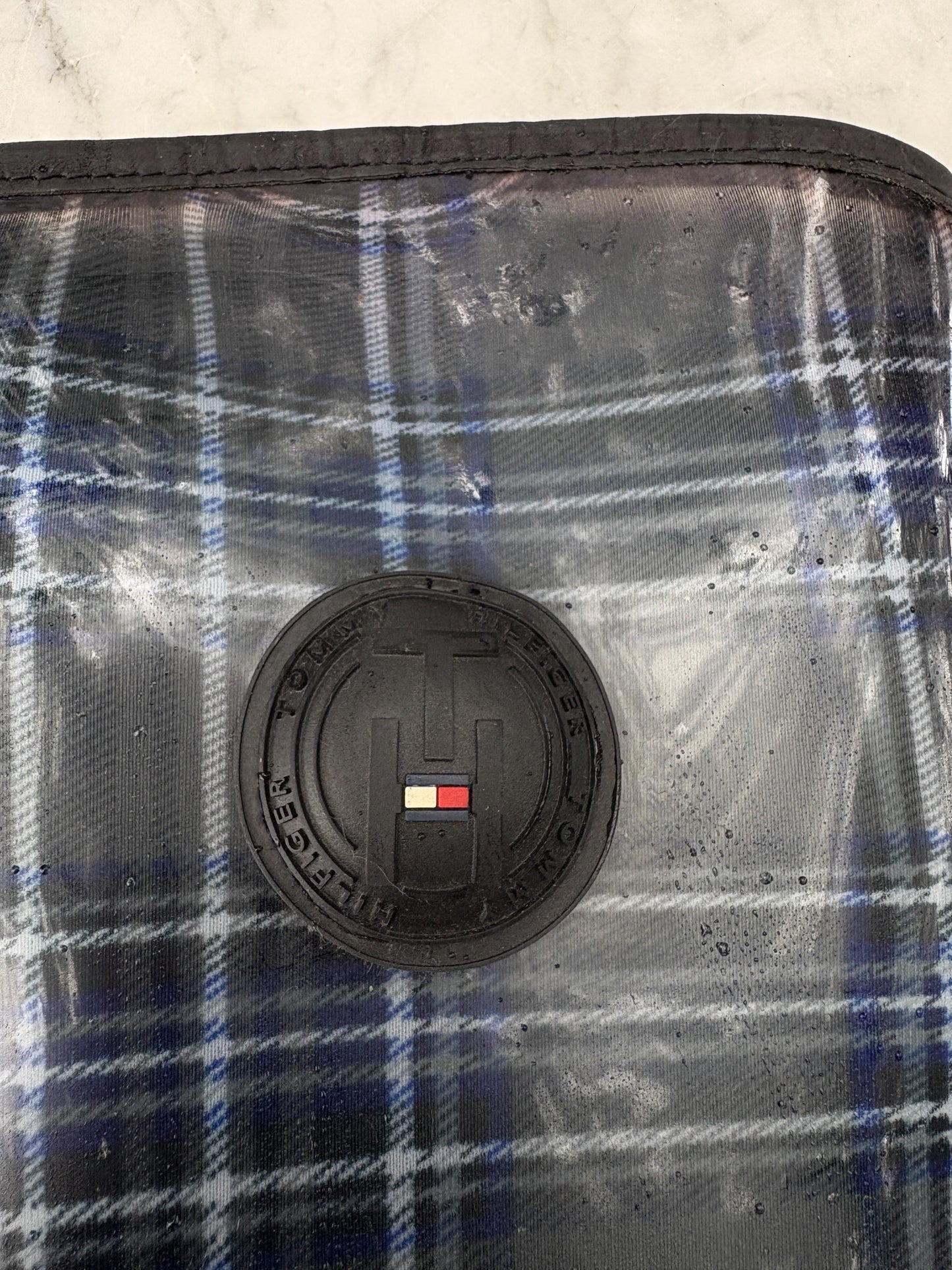 Luxury Tommy hilfiger rain boots, women's plaid brand wellington boots, grey - blue fashionable rain boots, designer wellies, size 41 -