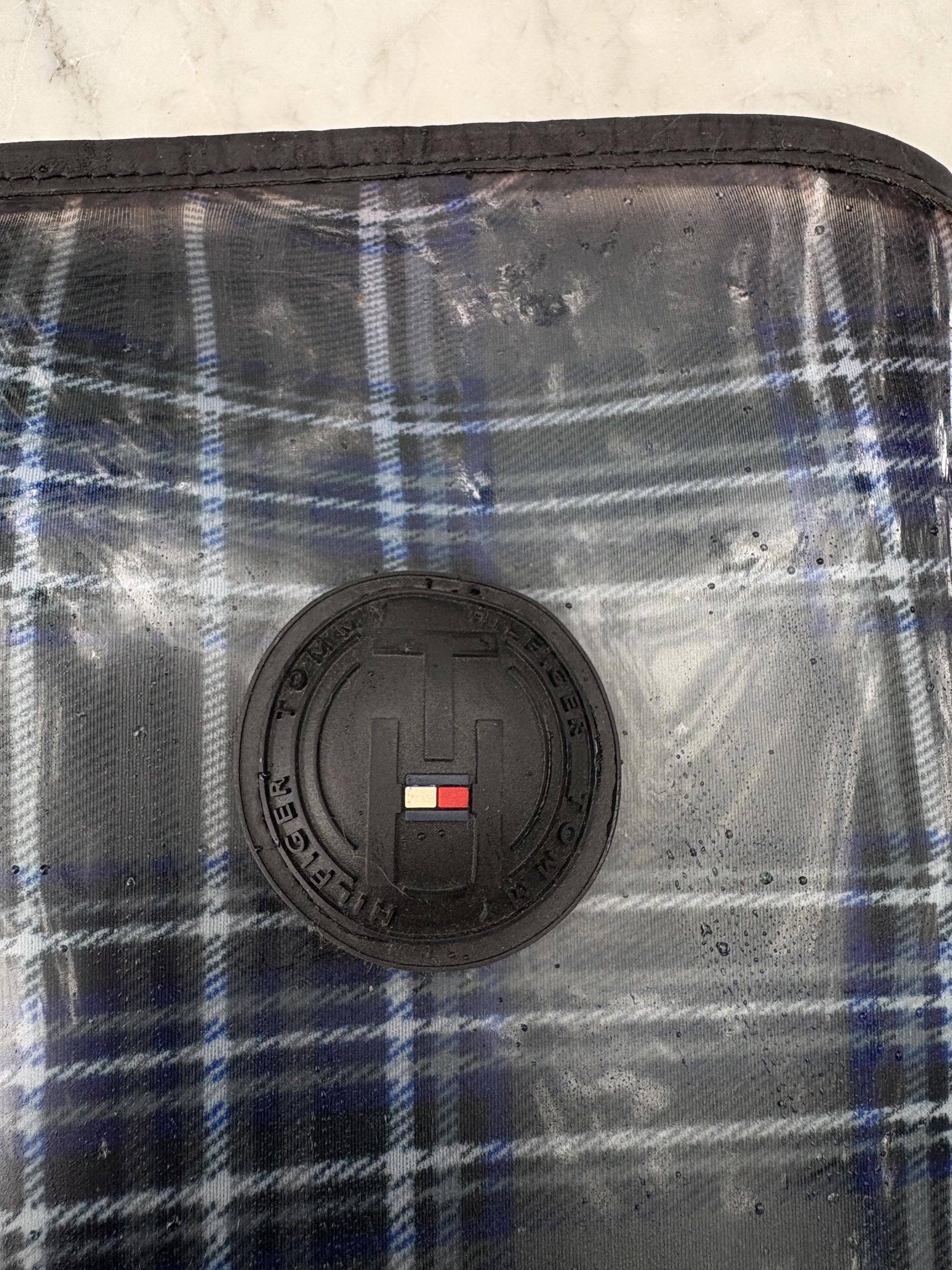 Luxury Tommy hilfiger rain boots, women's plaid brand wellington boots, grey - blue fashionable rain boots, designer wellies, size 41 -