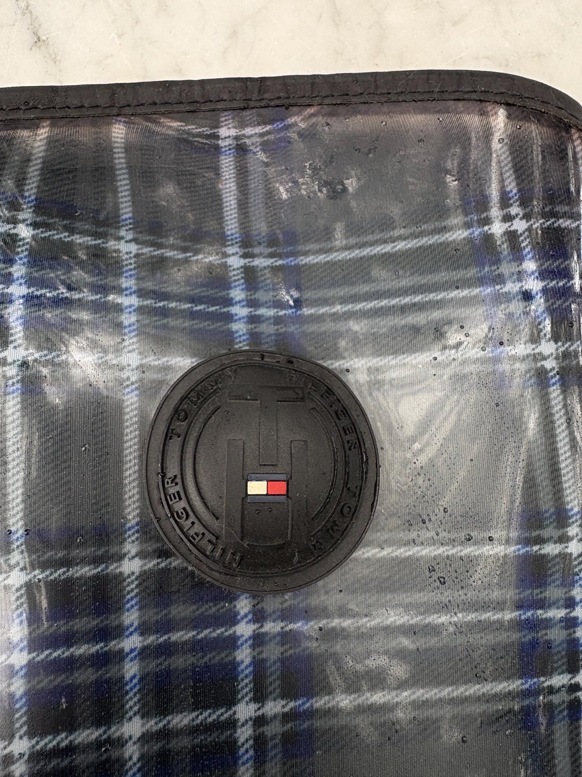 Luxury Tommy hilfiger rain boots, women's plaid brand wellington boots, grey - blue fashionable rain boots, designer wellies, size 41 -