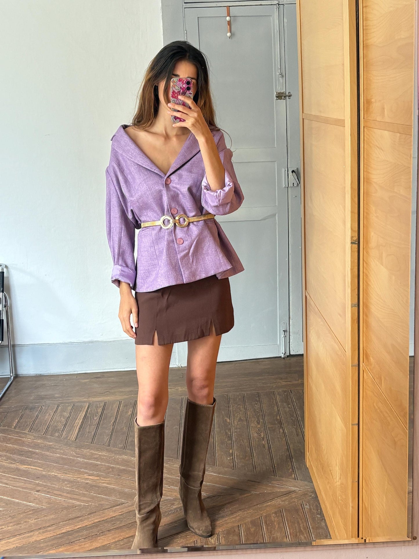 Vintage purple woman blazer, Retro Esperanza Marcos Spain made jacket, 90s oversized fit aesthetic woman clothing