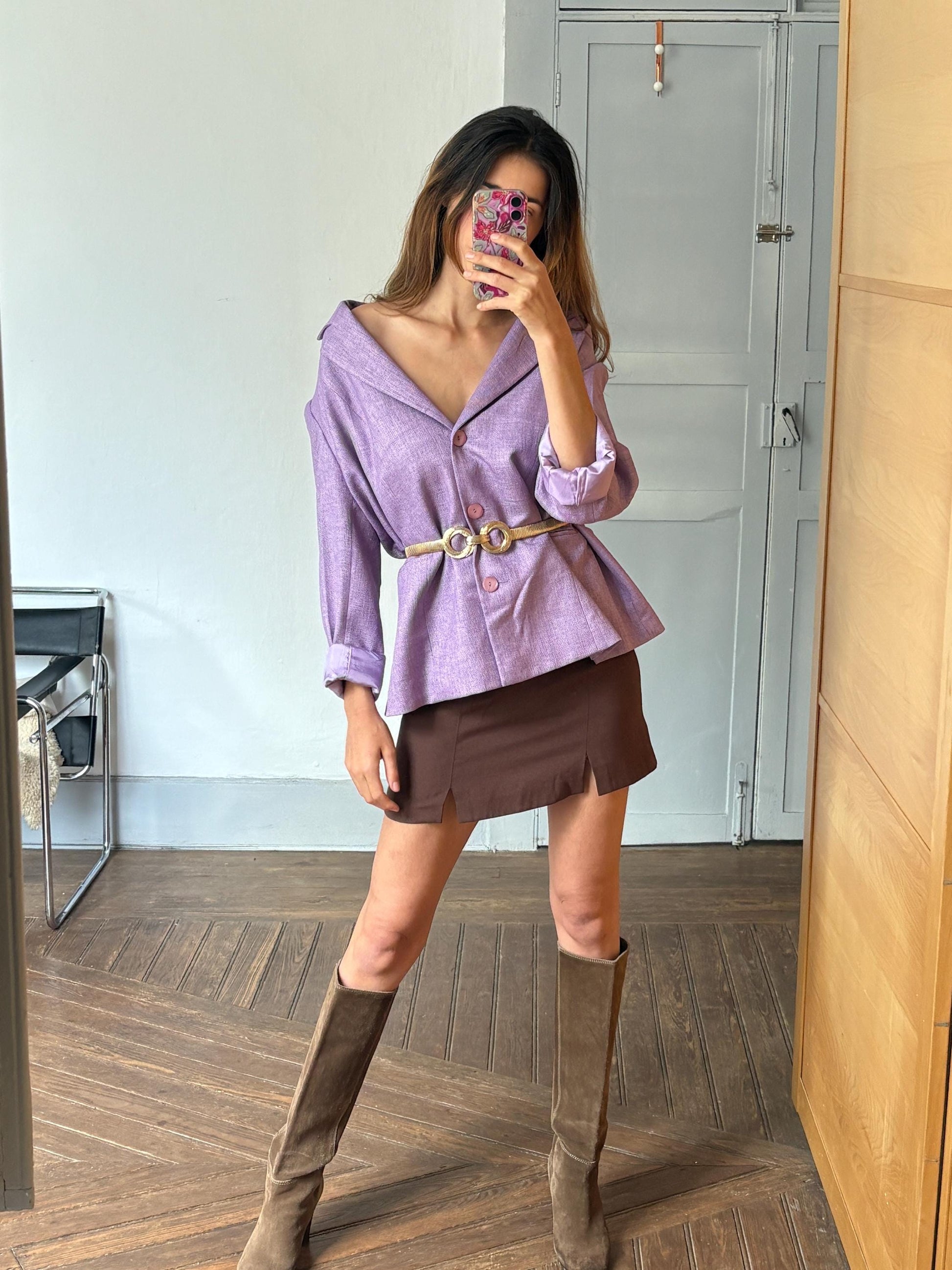 Vintage purple woman blazer, Retro Esperanza Marcos Spain made jacket, 90s oversized fit aesthetic woman clothing