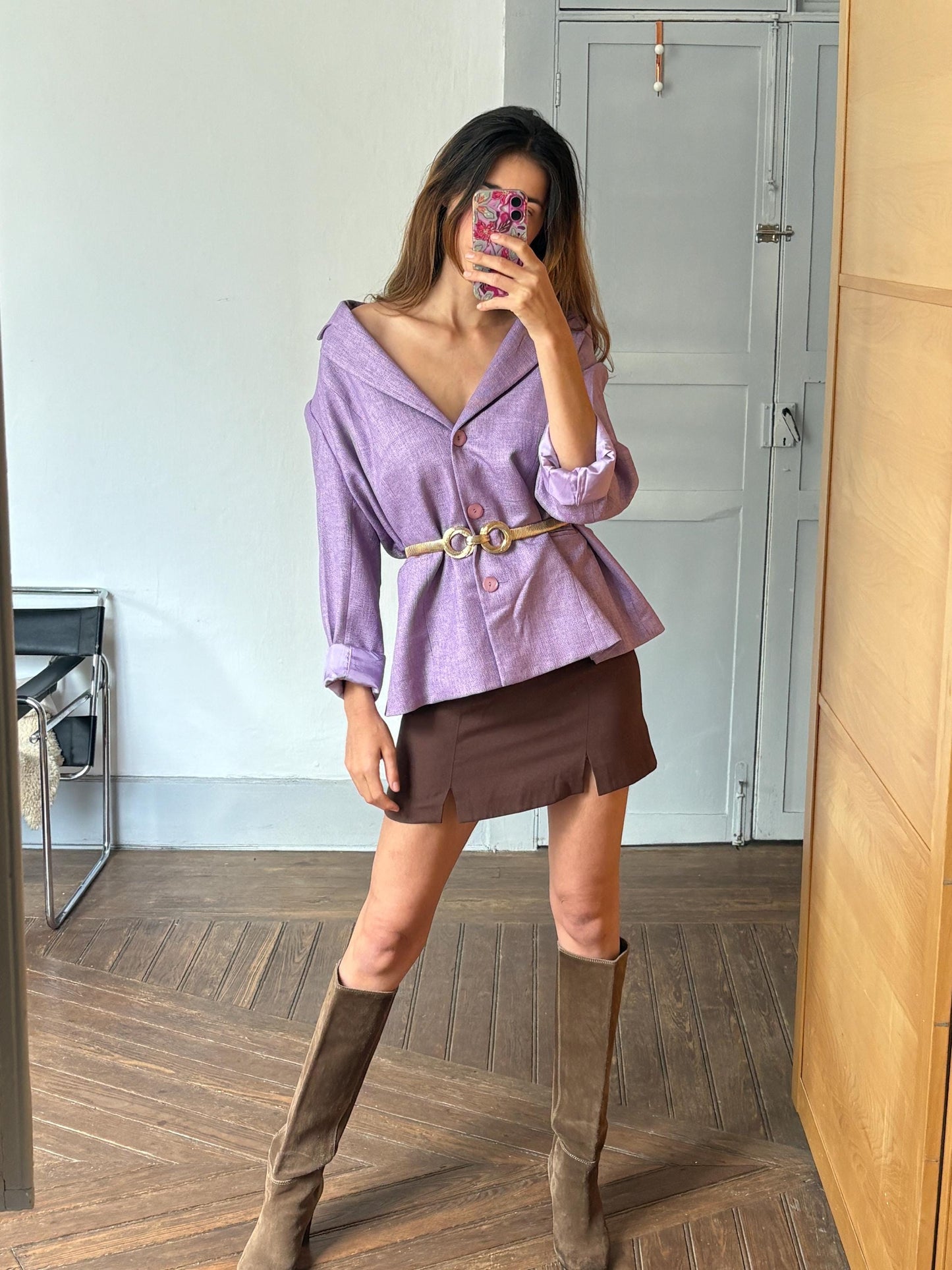 Vintage purple woman blazer, Retro Esperanza Marcos Spain made jacket, 90s oversized fit aesthetic woman clothing