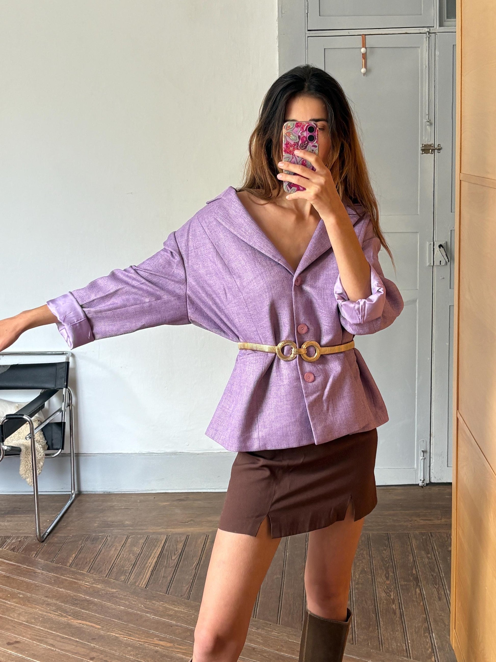 Vintage purple woman blazer, Retro Esperanza Marcos Spain made jacket, 90s oversized fit aesthetic woman clothing