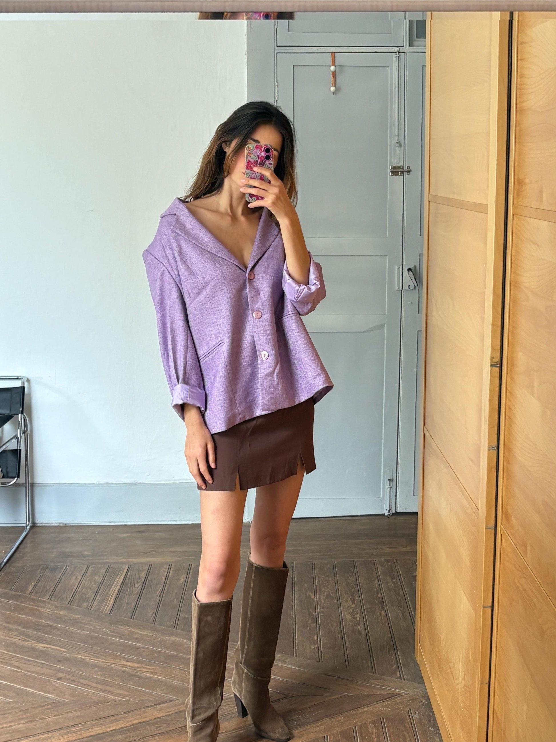 Vintage purple woman blazer, Retro Esperanza Marcos Spain made jacket, 90s oversized fit aesthetic woman clothing