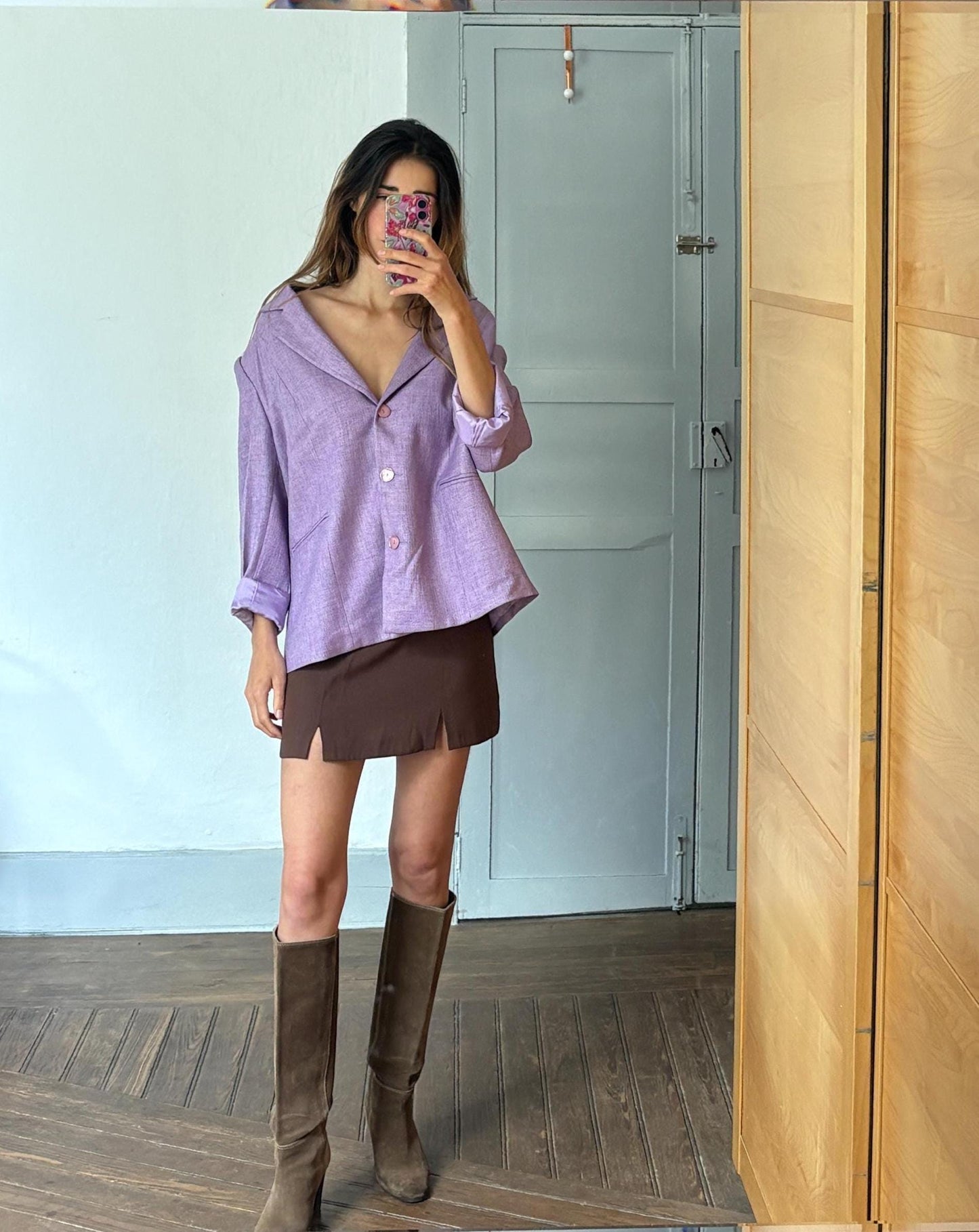 Vintage purple woman blazer, Retro Esperanza Marcos Spain made jacket, 90s oversized fit aesthetic woman clothing