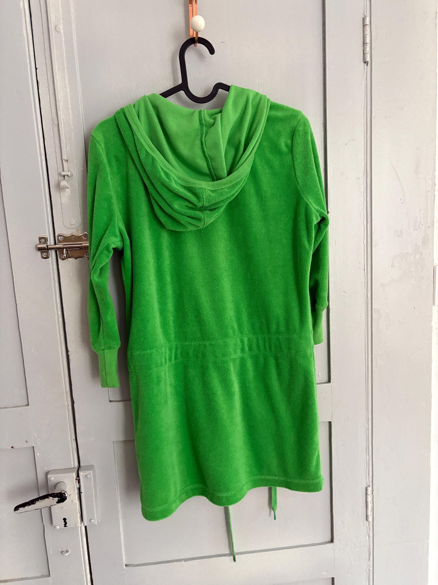 Vintage Y2K neon green terry hoodie cardigan – towel fabric zip-up with pockets, Echo brand, size XS - S, Bold 00s sporty rave aesthetic
