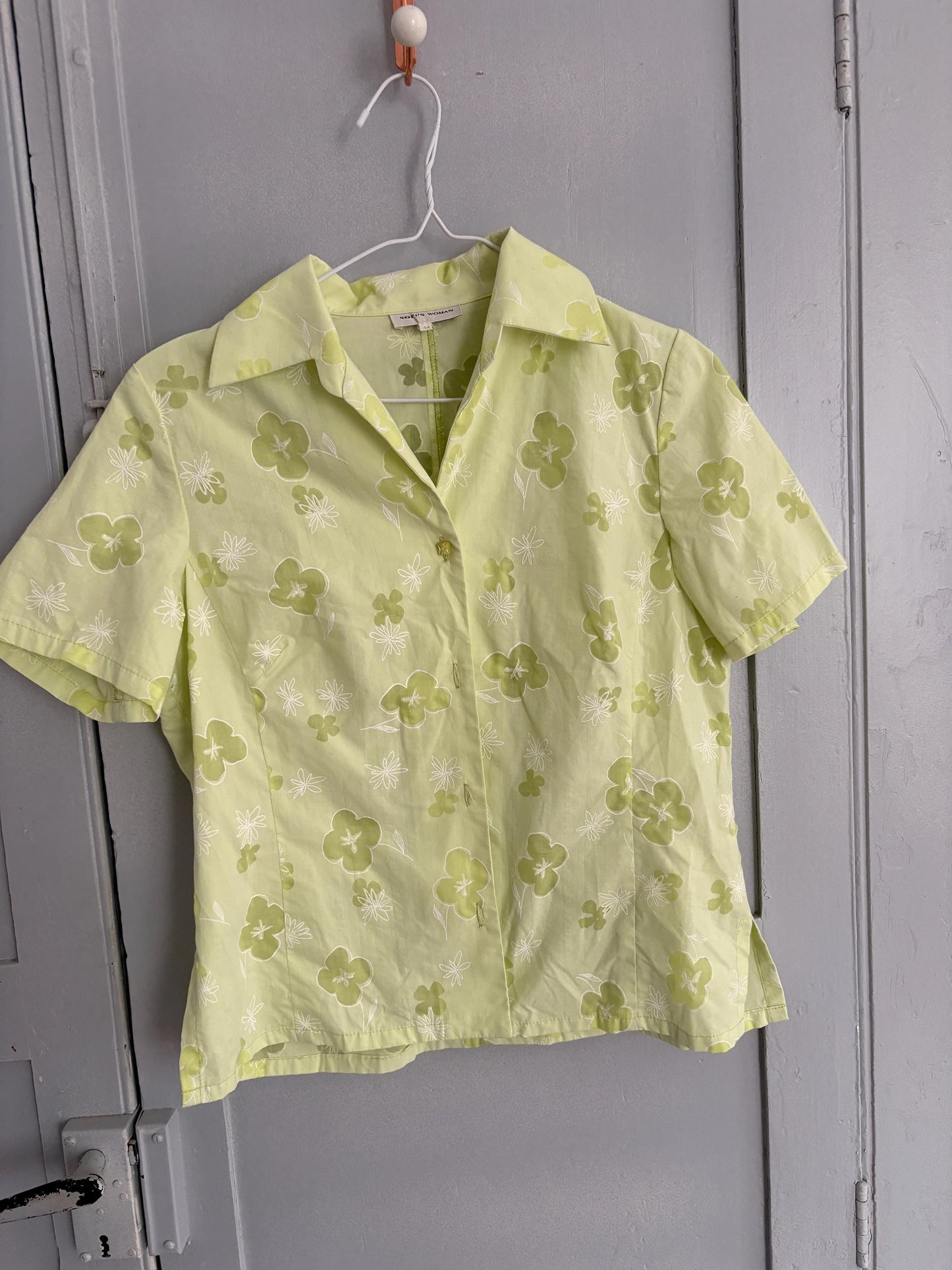 Vintage Y2K Green Floral Blouse – Sheer Sofi’s Woman Top, Groovy 70s Aesthetic