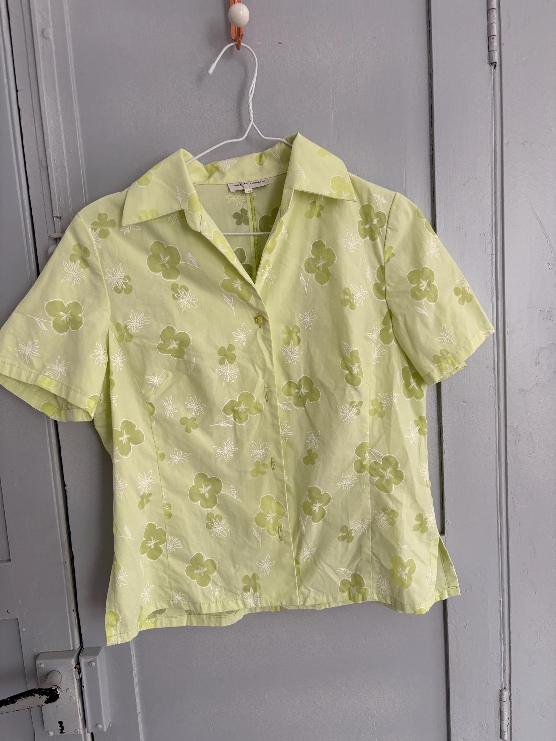 Vintage Y2K Green Floral Blouse – Sheer Sofi’s Woman Top, Groovy 70s Aesthetic