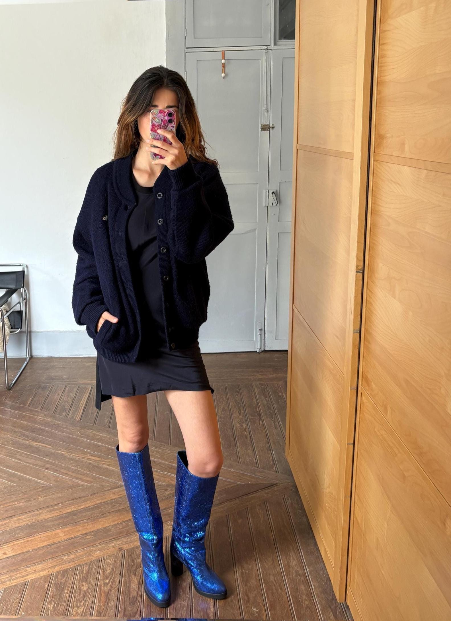 Navy blue vintage Chemise Lacoste cardigan, V neck classic Dark Academia aesthetic coat, Branded winter knit wear Size L EU 42 UK 14 US 10