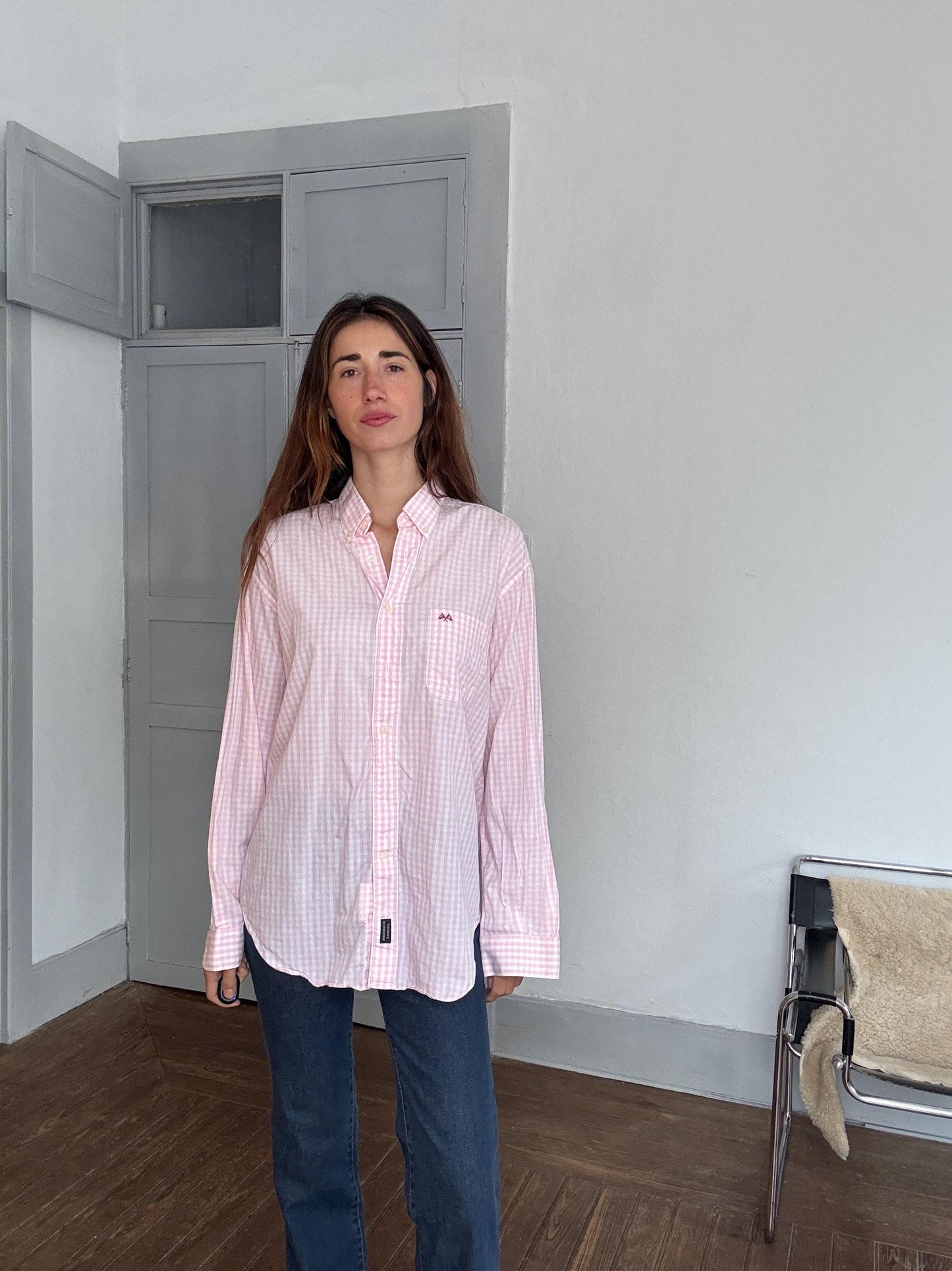 Vintage Thomas Burberry pink gingham button-up shirt – unisex fit, tag size L/4, 90s prep aesthetic, secondhand sustainable fashuon