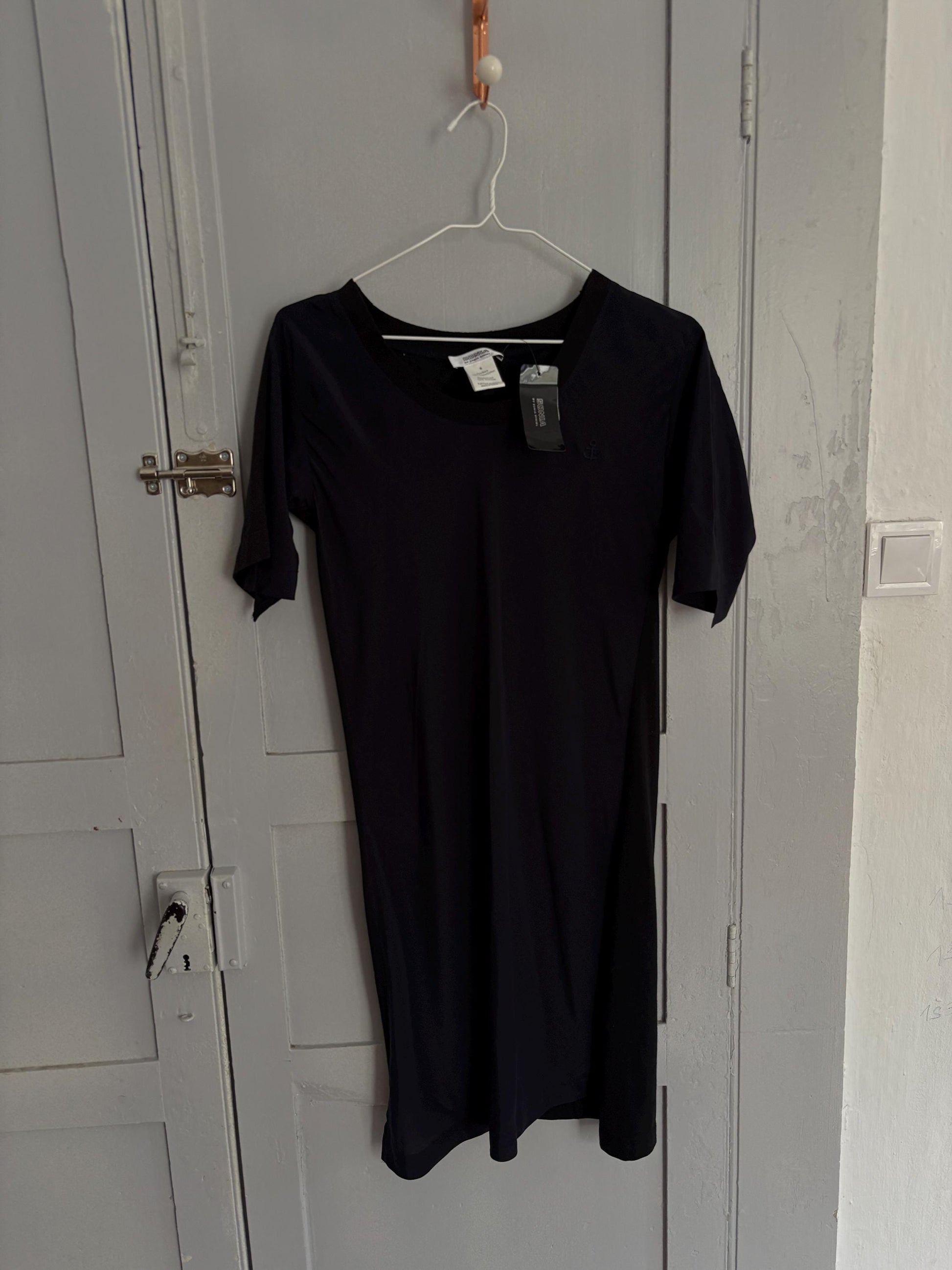 Sonia by Sonia Rykiel black mini dress - silk front cotton back new with tags -secondhand French designer chic outfit, Size S