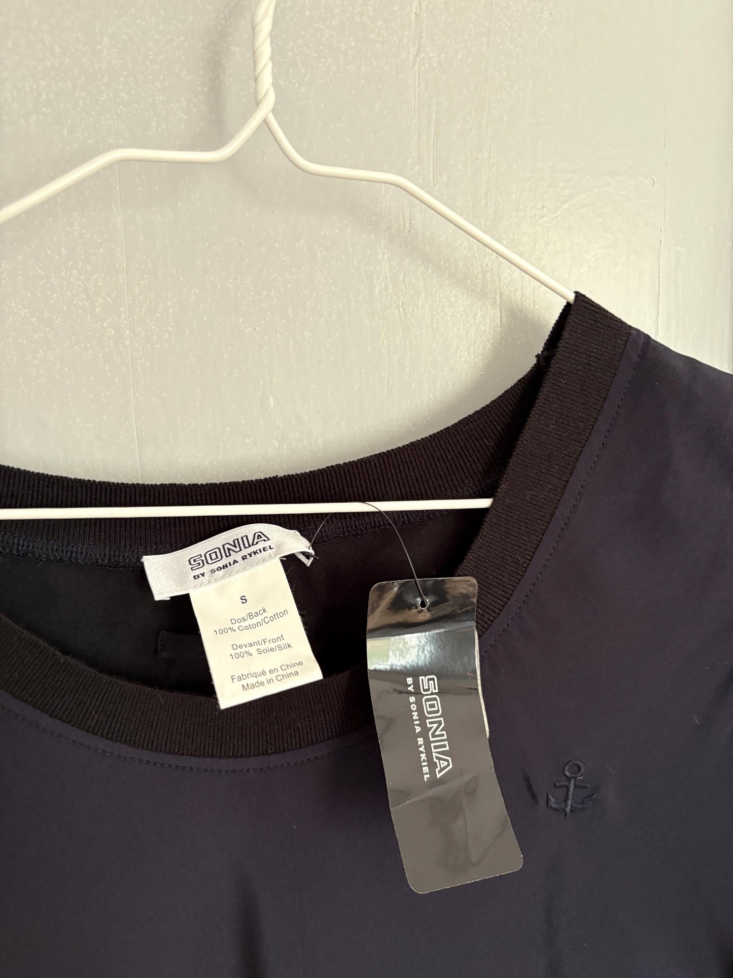 Sonia by Sonia Rykiel black mini dress - silk front cotton back new with tags -secondhand French designer chic outfit, Size S