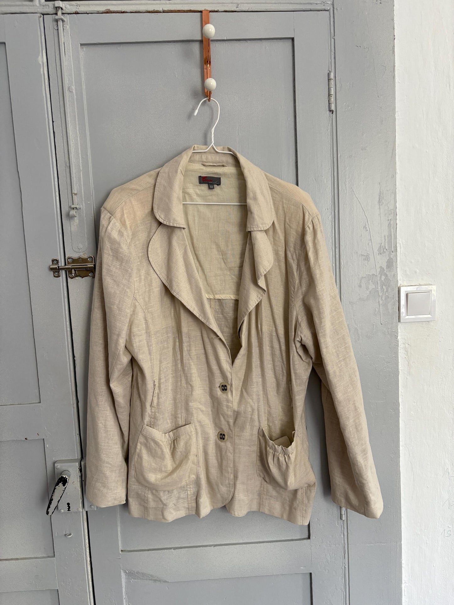 Vintage linen blazer, Natural beige neutral aesthetic summer jacket, Sustainable fashion