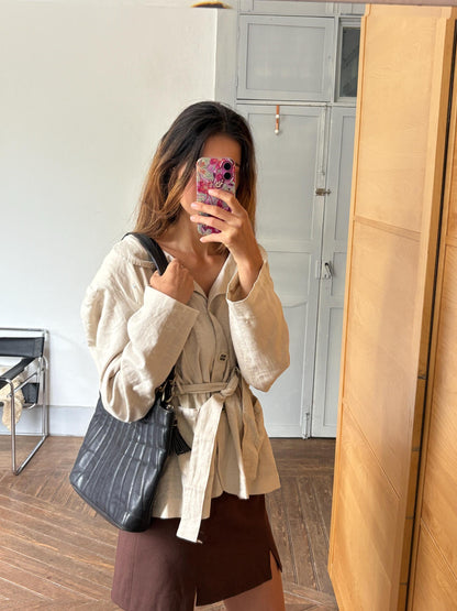 Vintage Linen Blazer in Natural Beige — additional view 6