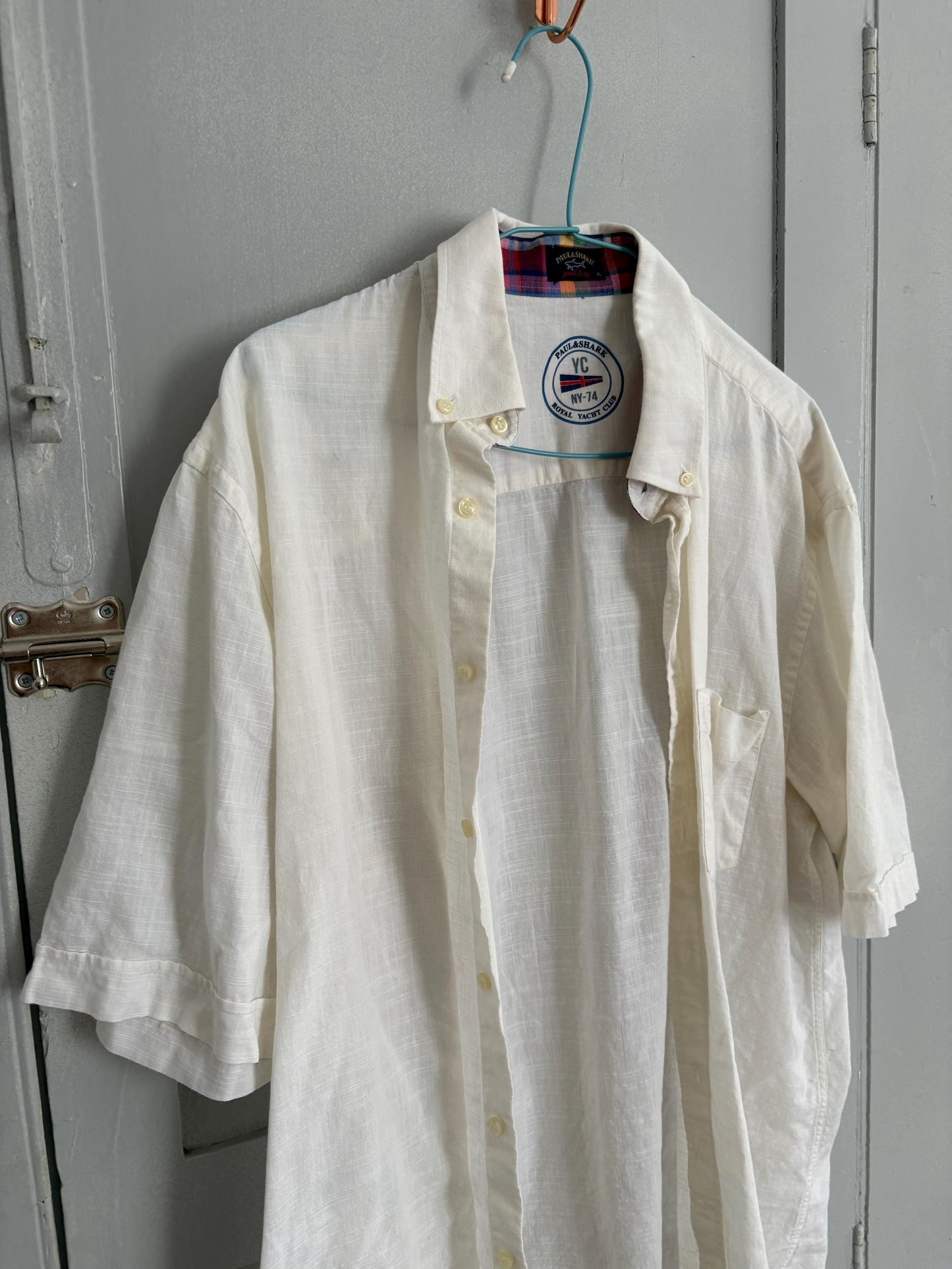 Vintage white blouse Paul & Shark Royal Yacht Club, Mens button down luxury linen maritime summer shirt, Size XL
