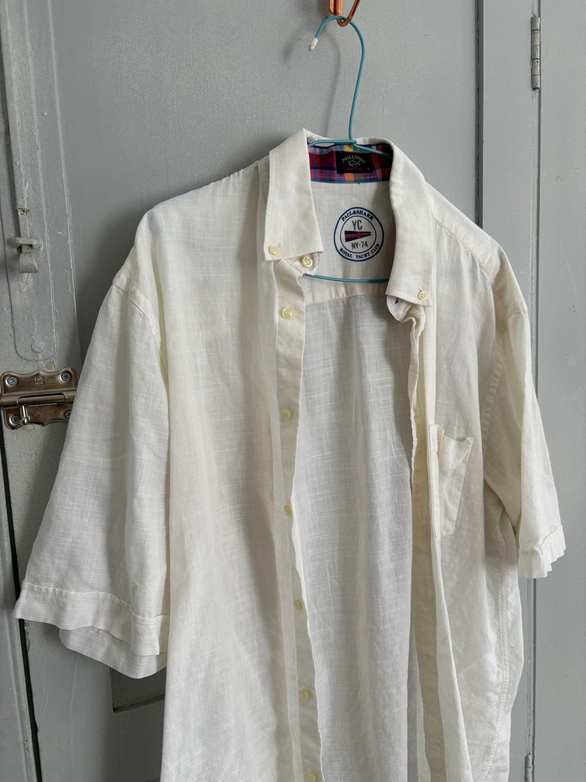 Vintage white blouse Paul & Shark Royal Yacht Club, Mens button down luxury linen maritime summer shirt, Size XL