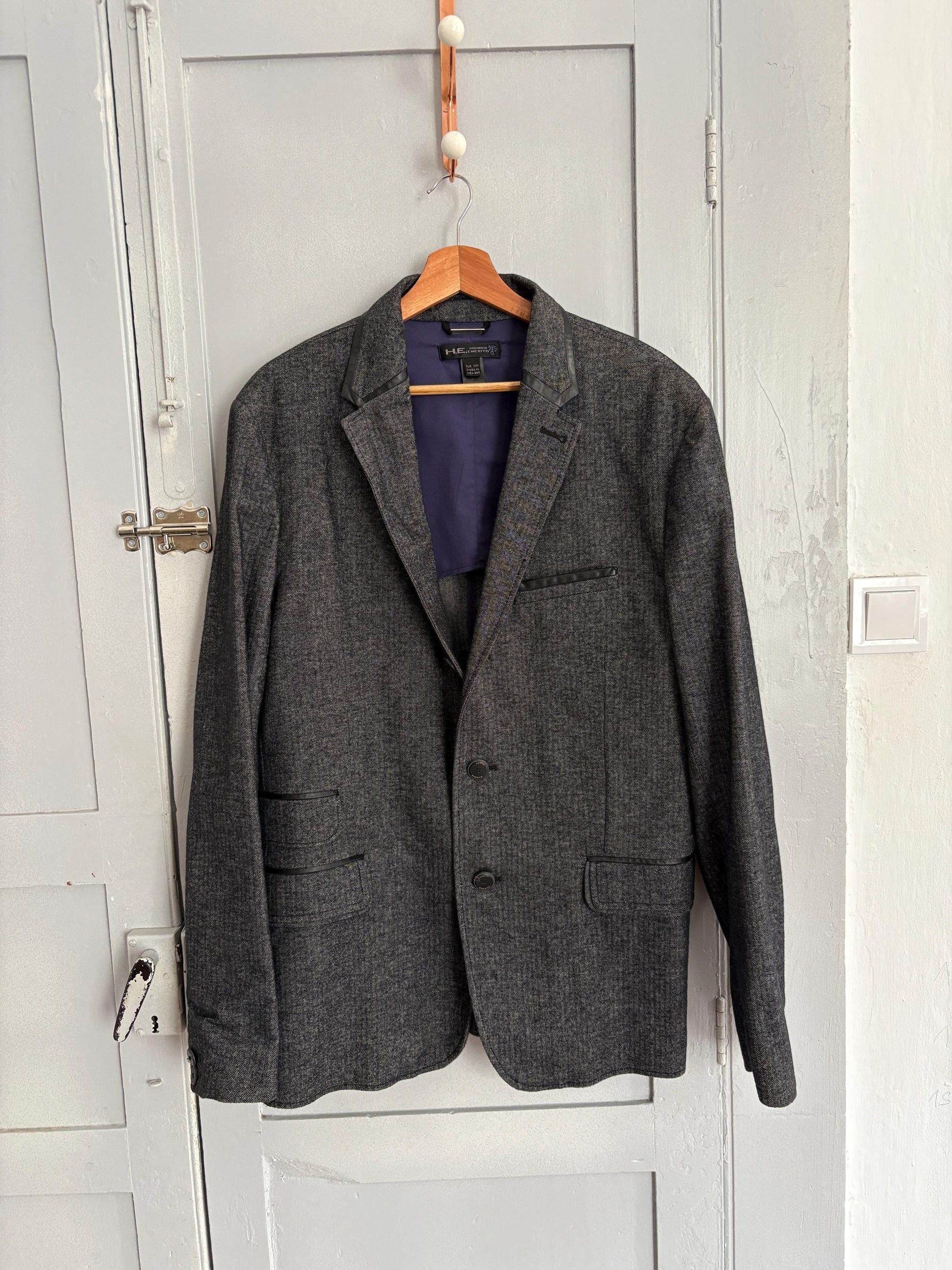 Vintage Homini Emerito Men’s Blazer 100% Cotton – Classic Grey Herringbone Blazer Unisex Styling – Oversized Vintage Men Jacket