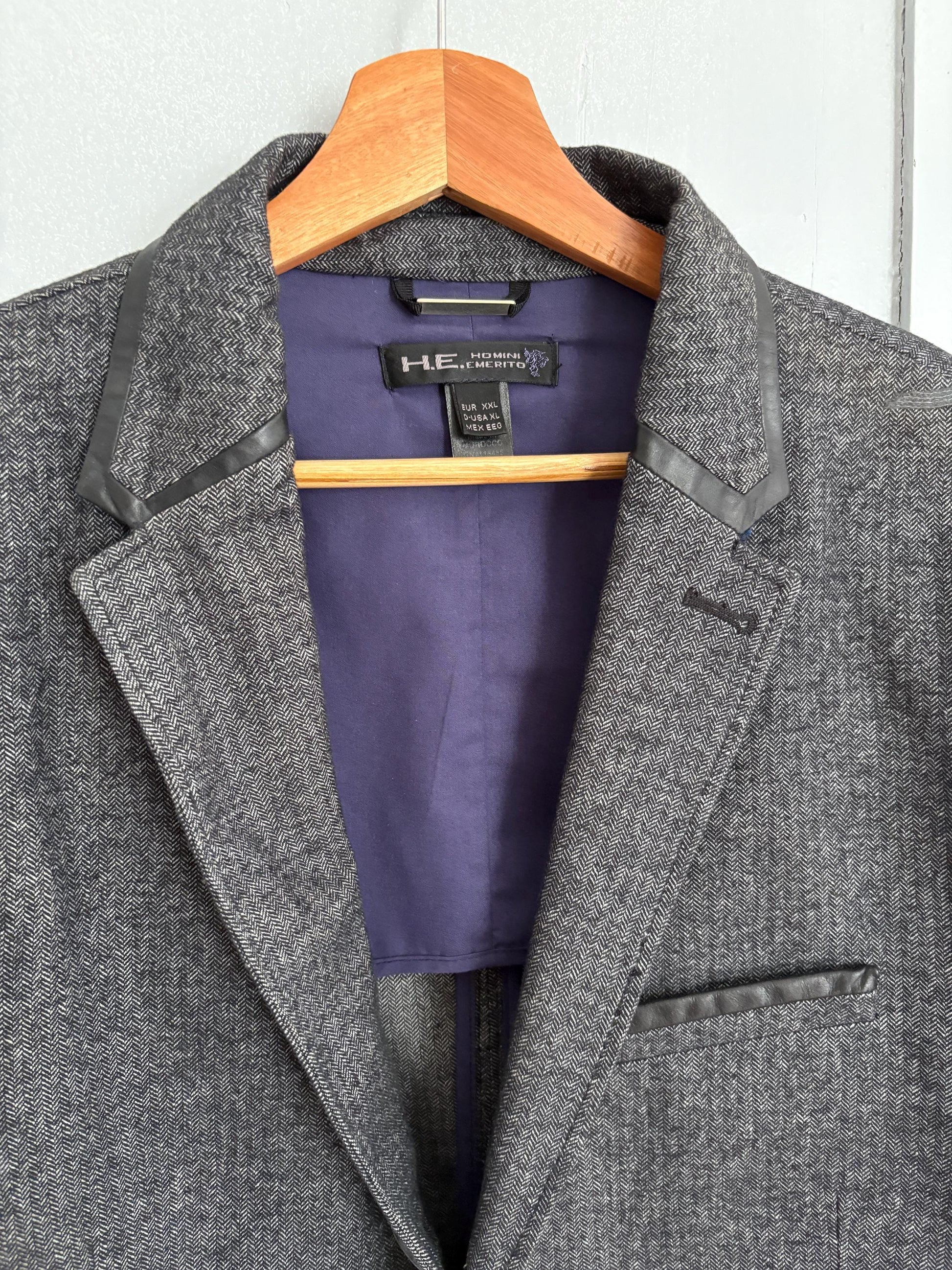 Vintage Homini Emerito Men’s Blazer 100% Cotton – Classic Grey Herringbone Blazer Unisex Styling – Oversized Vintage Men Jacket