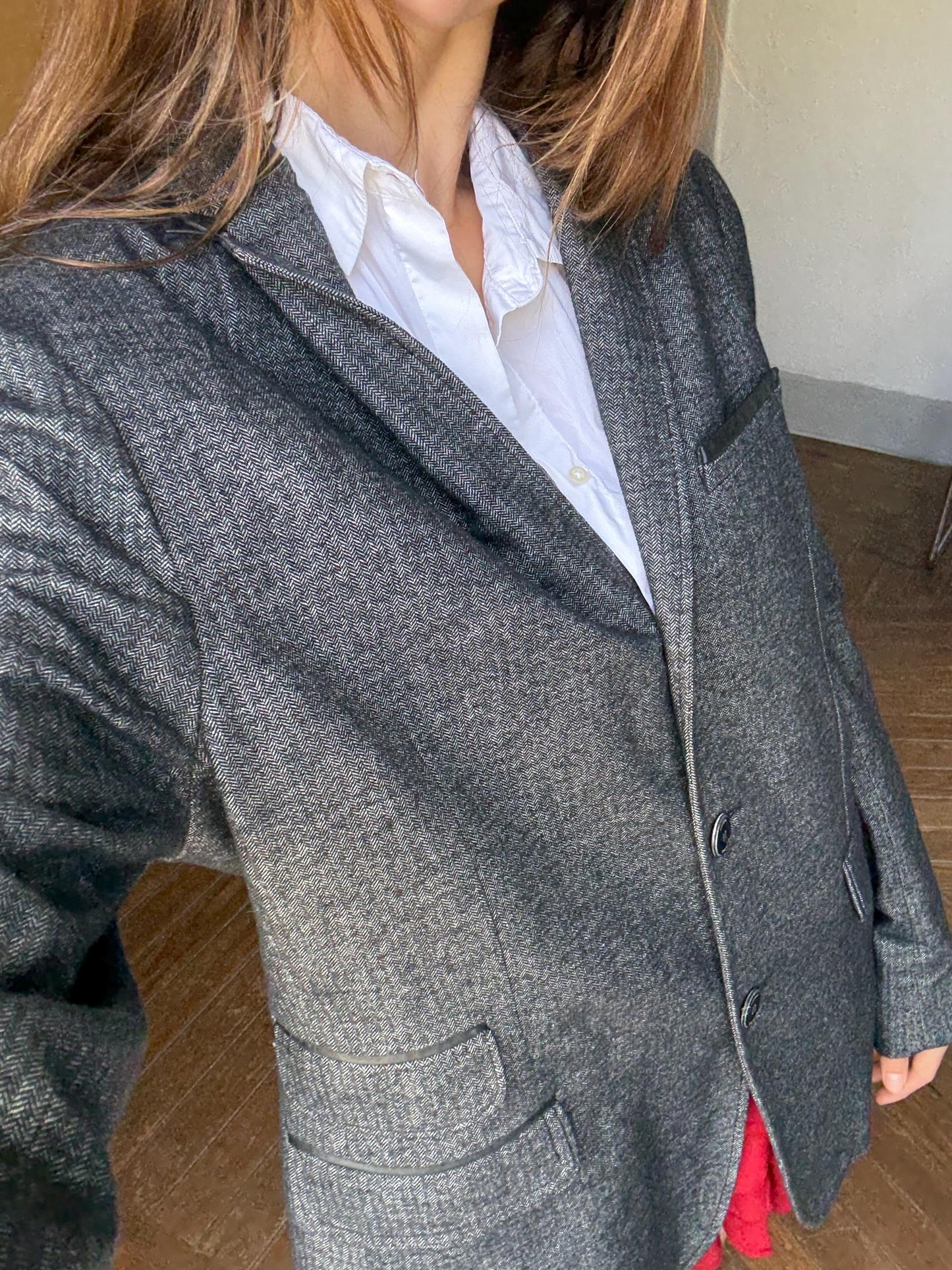 Vintage Homini Emerito Men’s Blazer 100% Cotton – Classic Grey Herringbone Blazer Unisex Styling – Oversized Vintage Men Jacket