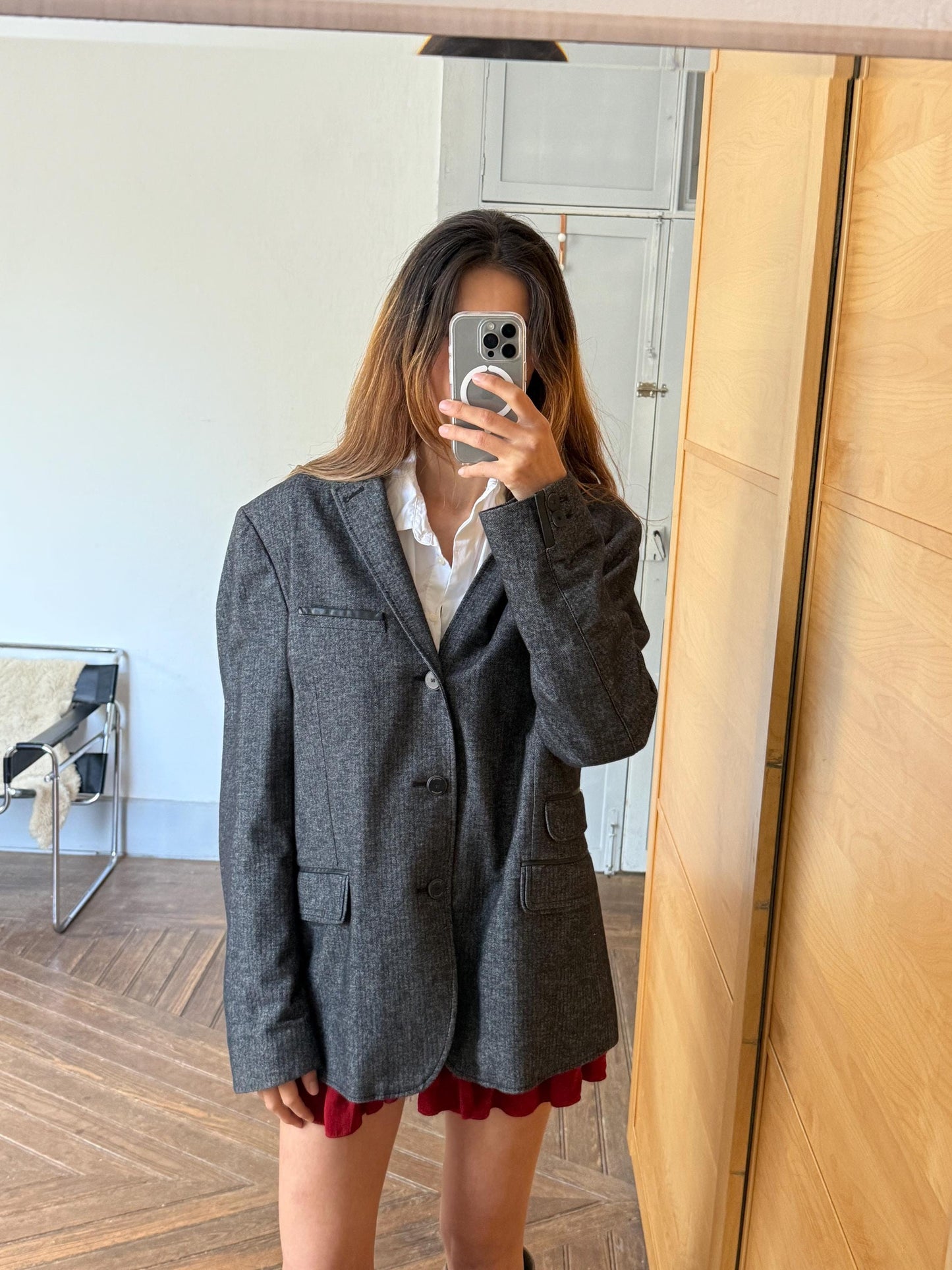 Vintage Homini Emerito Men’s Blazer 100% Cotton – Classic Grey Herringbone Blazer Unisex Styling – Oversized Vintage Men Jacket