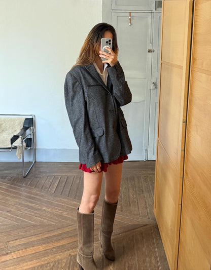 Classic Grey Herringbone Oversized Blazer — detail