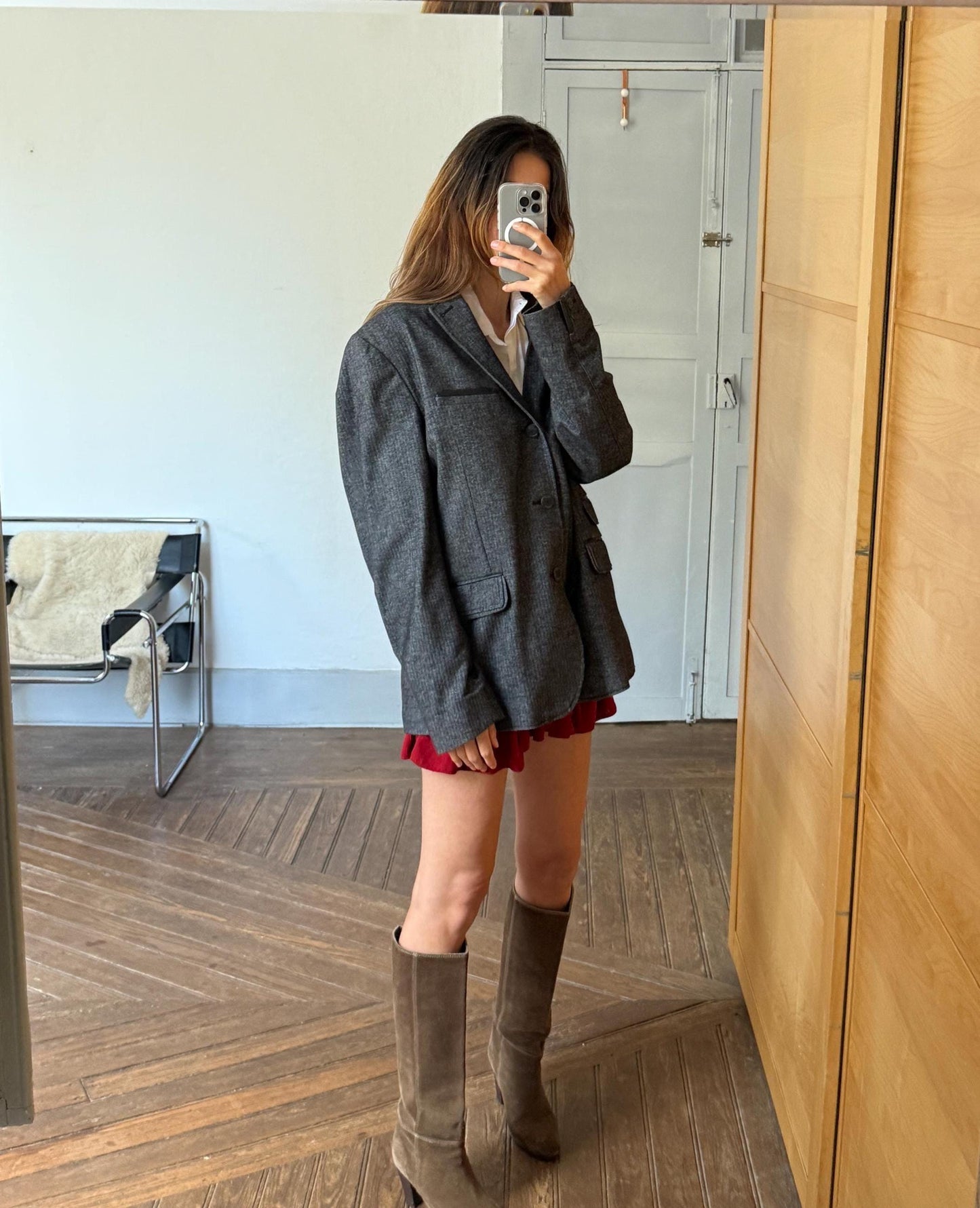 Vintage Homini Emerito Men’s Blazer 100% Cotton – Classic Grey Herringbone Blazer Unisex Styling – Oversized Vintage Men Jacket