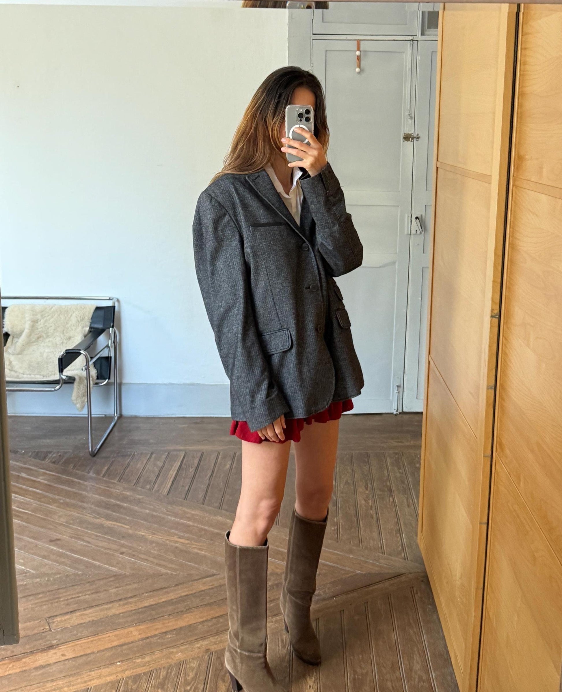 Vintage Homini Emerito Men’s Blazer 100% Cotton – Classic Grey Herringbone Blazer Unisex Styling – Oversized Vintage Men Jacket