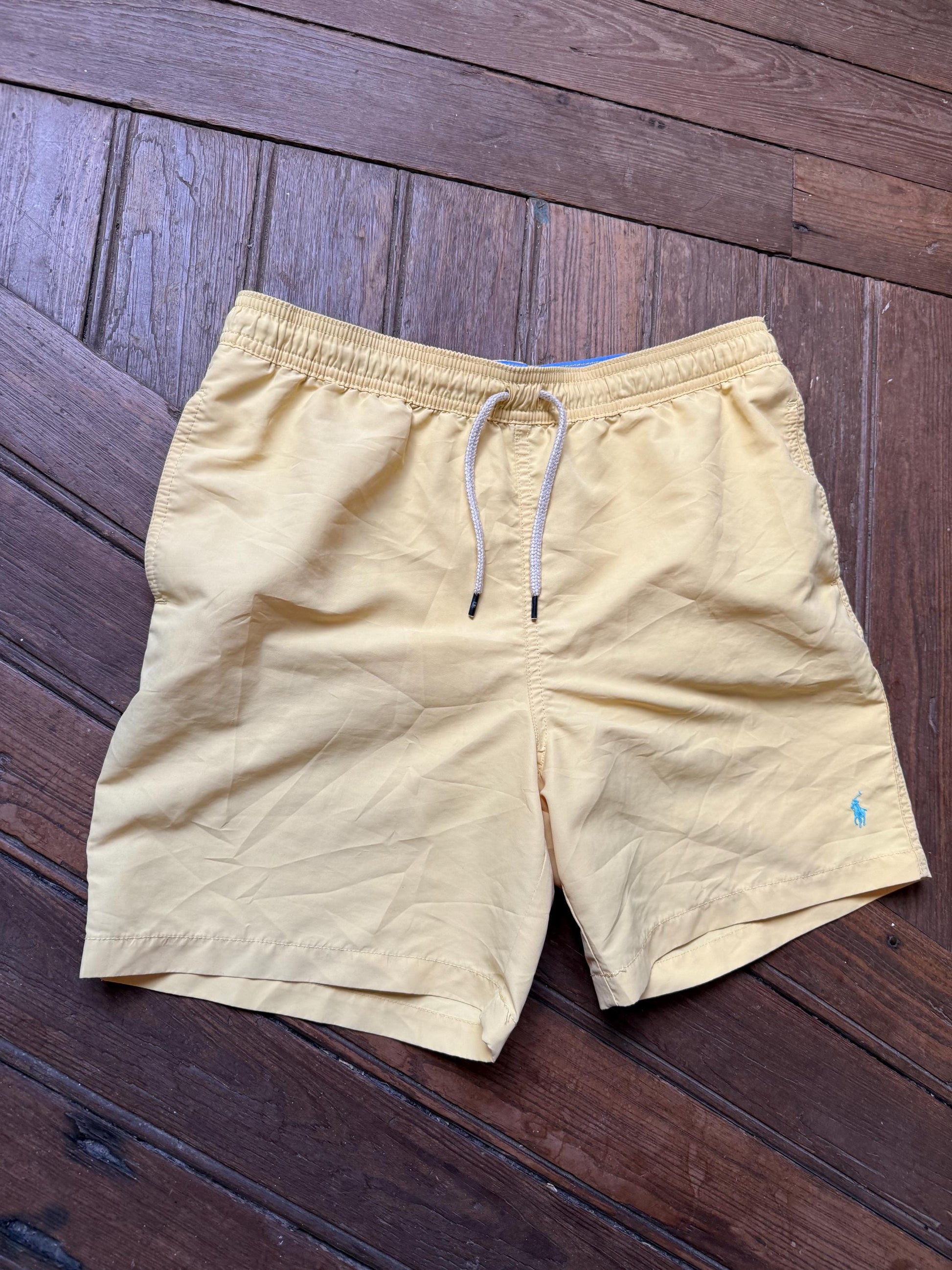 Vintage Ralph Lauren yellow swim shorts men’s XL swimwear retro beach trunks elastic waist