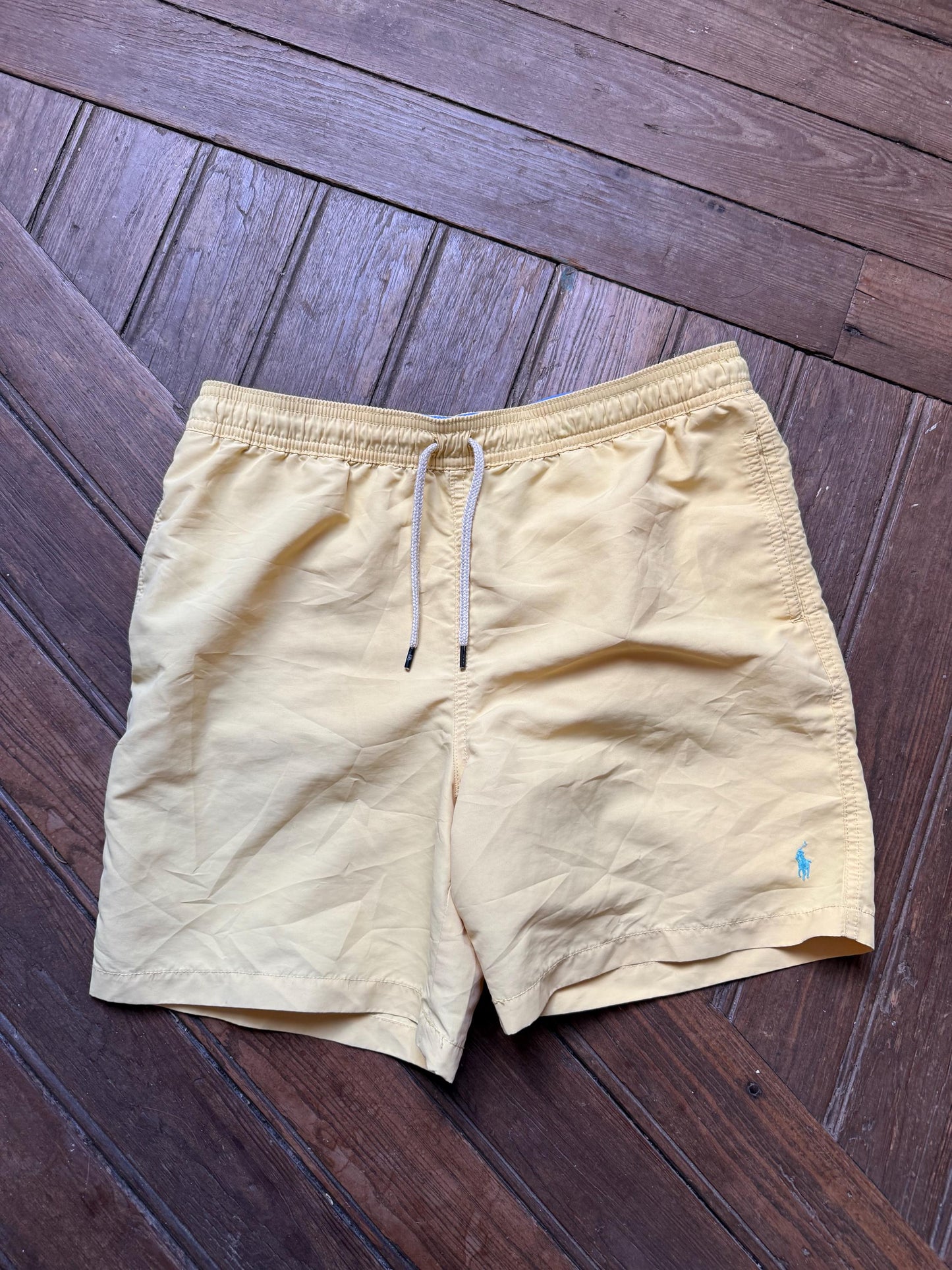 Vintage Ralph Lauren yellow swim shorts men’s XL swimwear retro beach trunks elastic waist