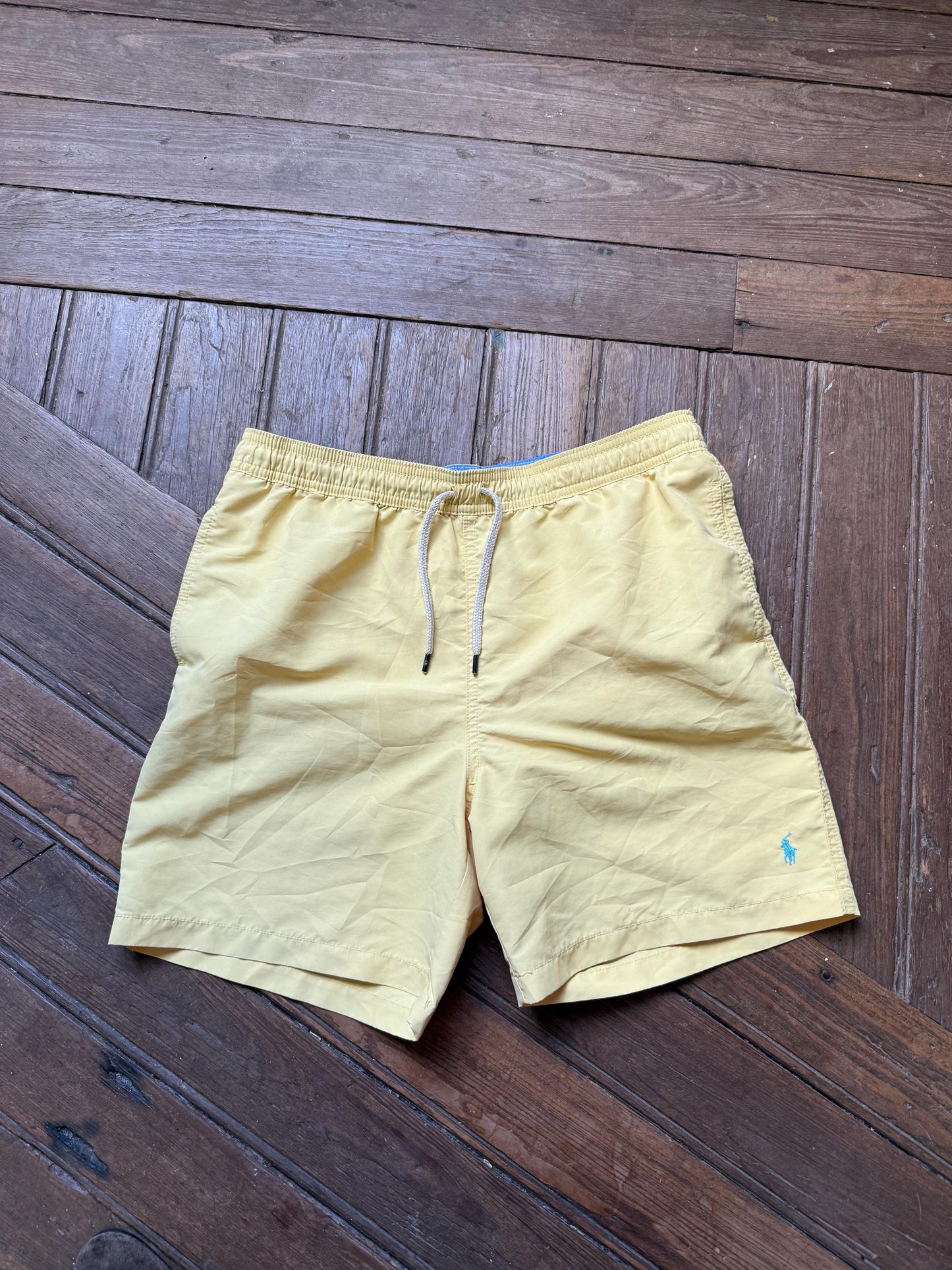 Vintage Ralph Lauren yellow swim shorts men’s XL swimwear retro beach trunks elastic waist