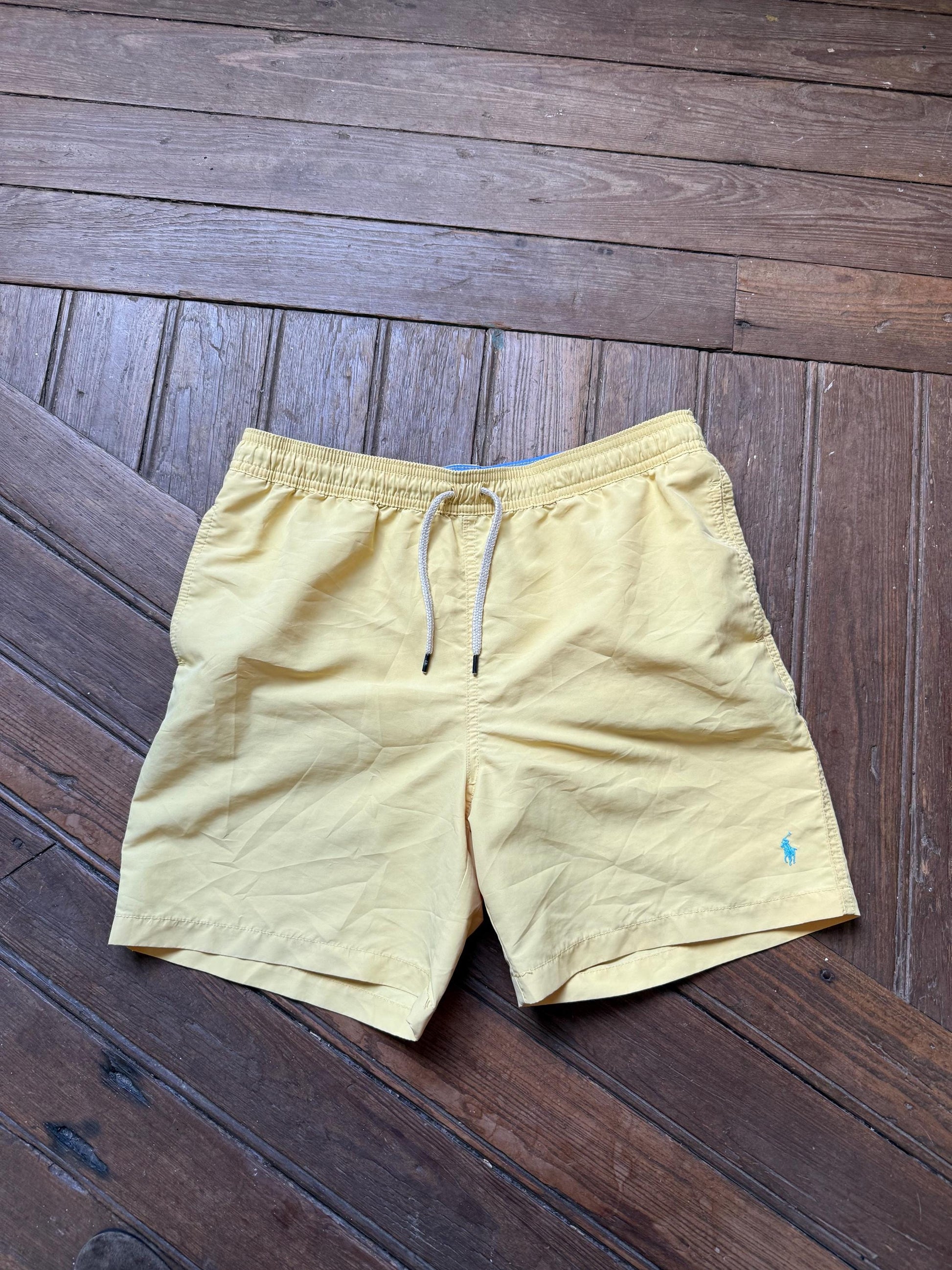 Vintage Ralph Lauren yellow swim shorts men’s XL swimwear retro beach trunks elastic waist