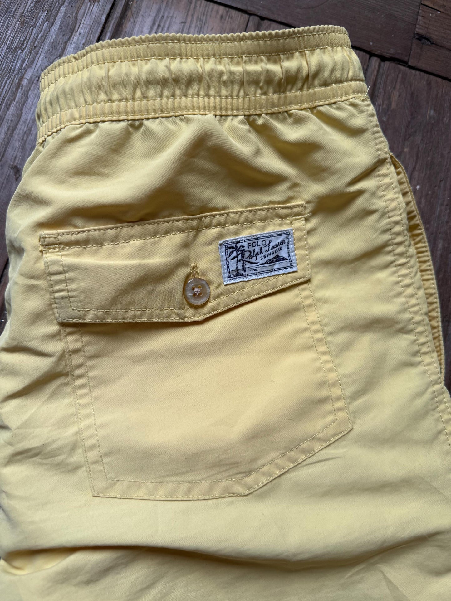 Vintage Ralph Lauren yellow swim shorts men’s XL swimwear retro beach trunks elastic waist