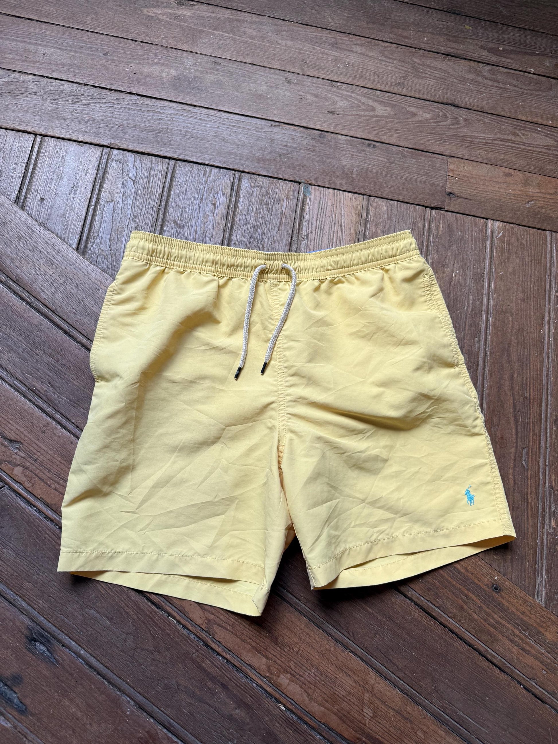 Vintage Ralph Lauren yellow swim shorts men’s XL swimwear retro beach trunks elastic waist