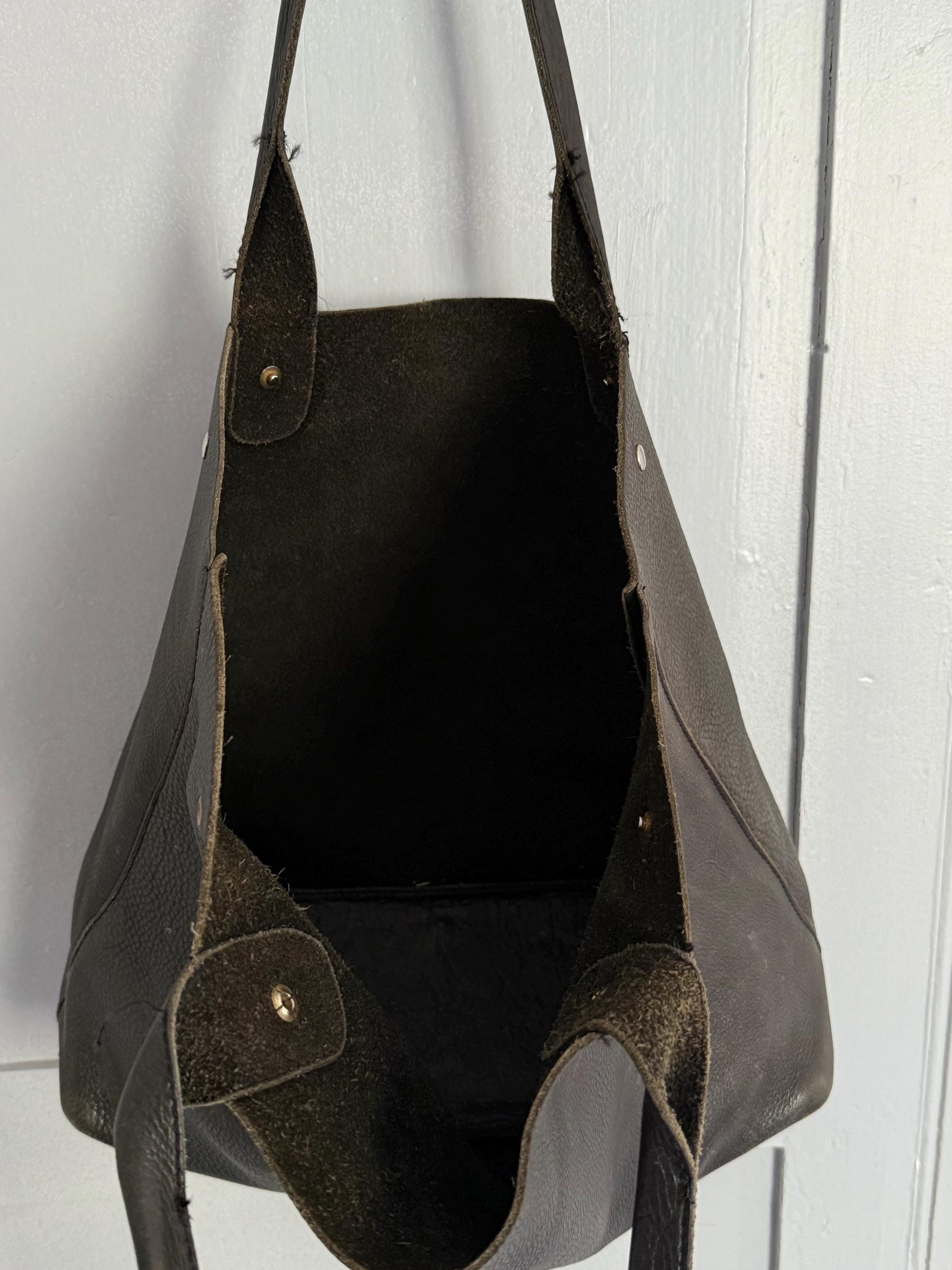 Black leather bag, Minimalist stylish shopper, Luxe diaper bag, Tassel detail schoolbag roomy book bag