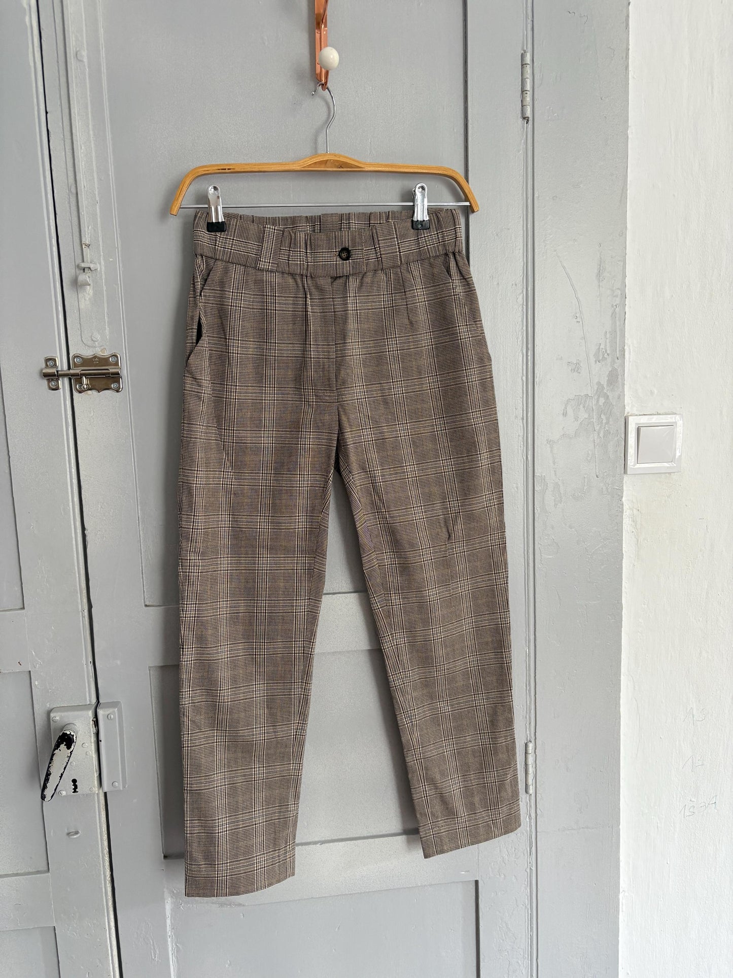 vintage light academia plaid pants, Essthetic trousers, petite fit cropped trousers,