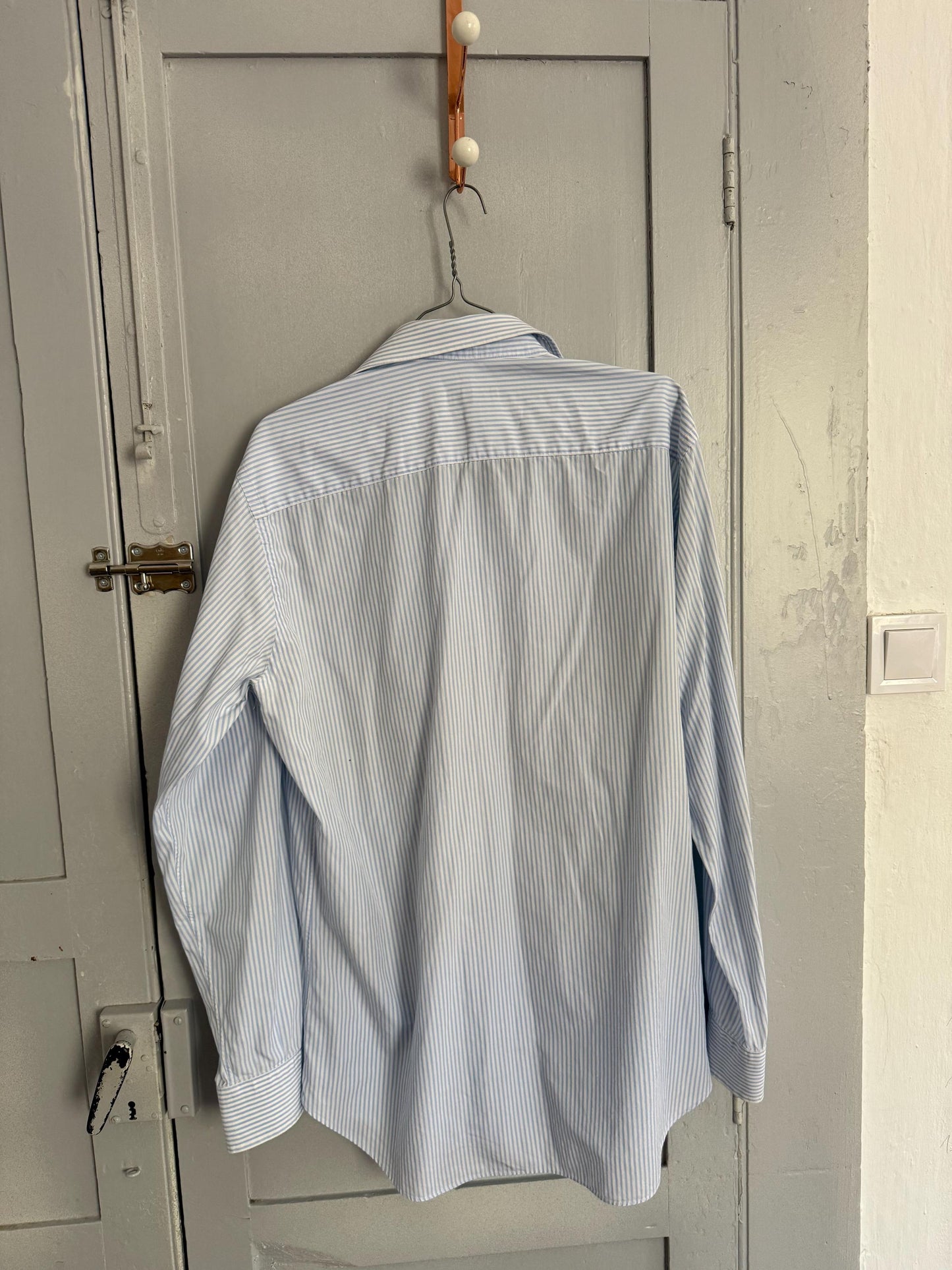 Vintage Burberry London Striped Shirt | Light Blue & White Button-Up | Oversized Fit Cotton Blouse | Classic Unisex Style