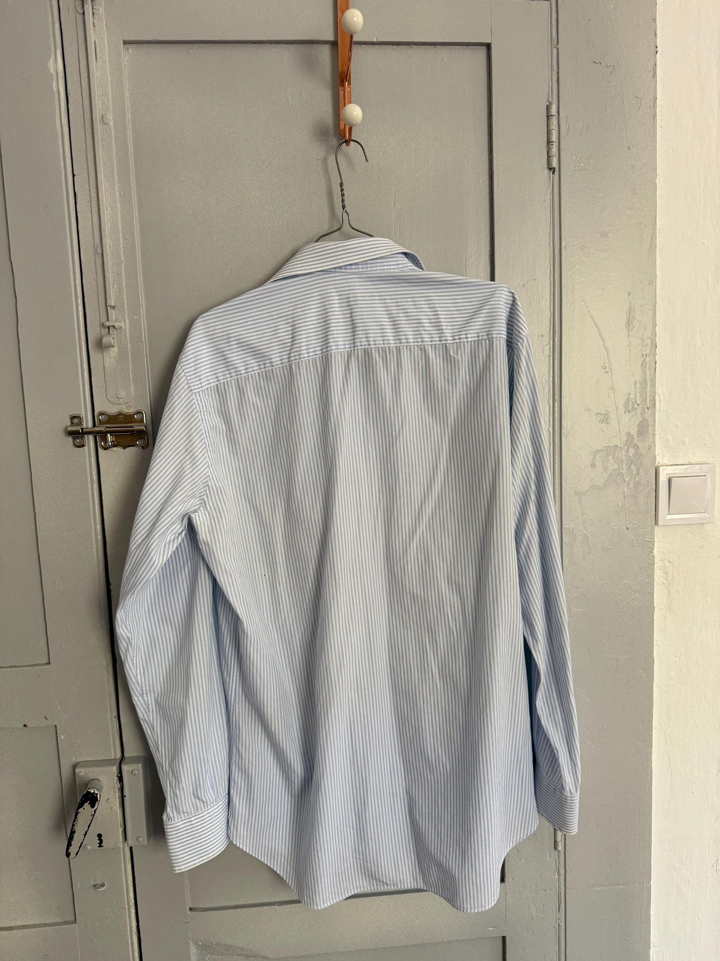 Vintage Burberry London Striped Shirt | Light Blue & White Button-Up | Oversized Fit Cotton Blouse | Classic Unisex Style