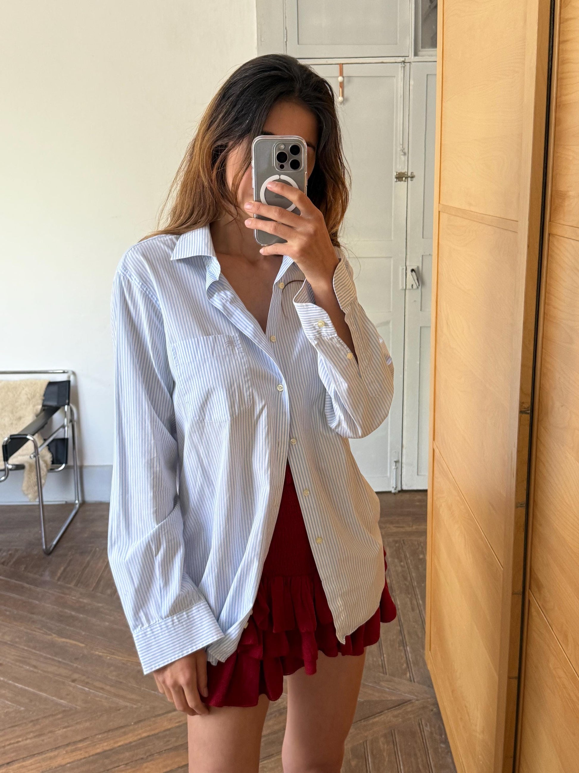 Vintage Burberry London Striped Shirt | Light Blue & White Button-Up | Oversized Fit Cotton Blouse | Classic Unisex Style