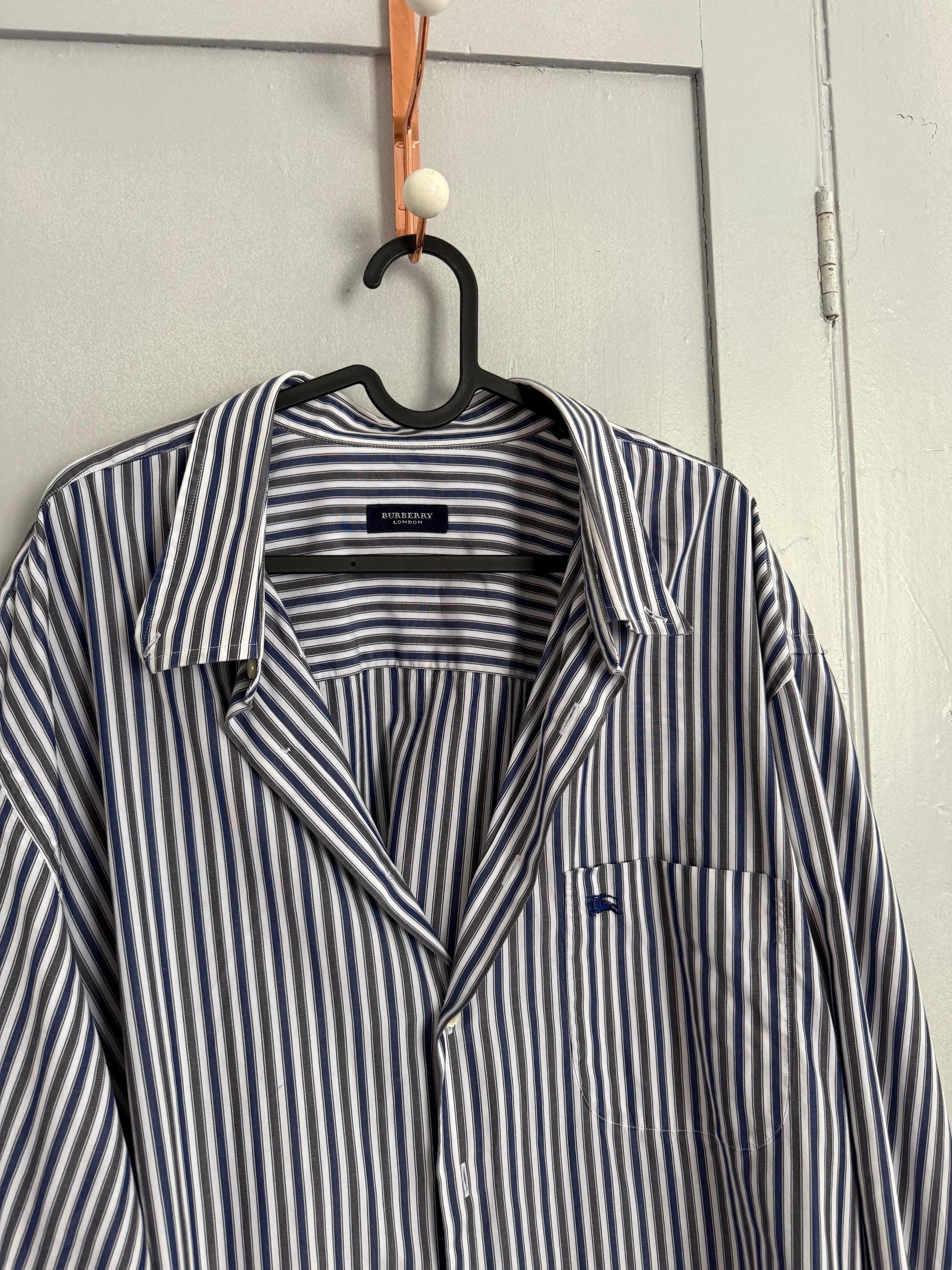 Vintage Burberry London Striped Shirt | 100% Cotton Button Down | Oversized Fit Boyfriend Shirt | Scandinavian Style | Size L - XL